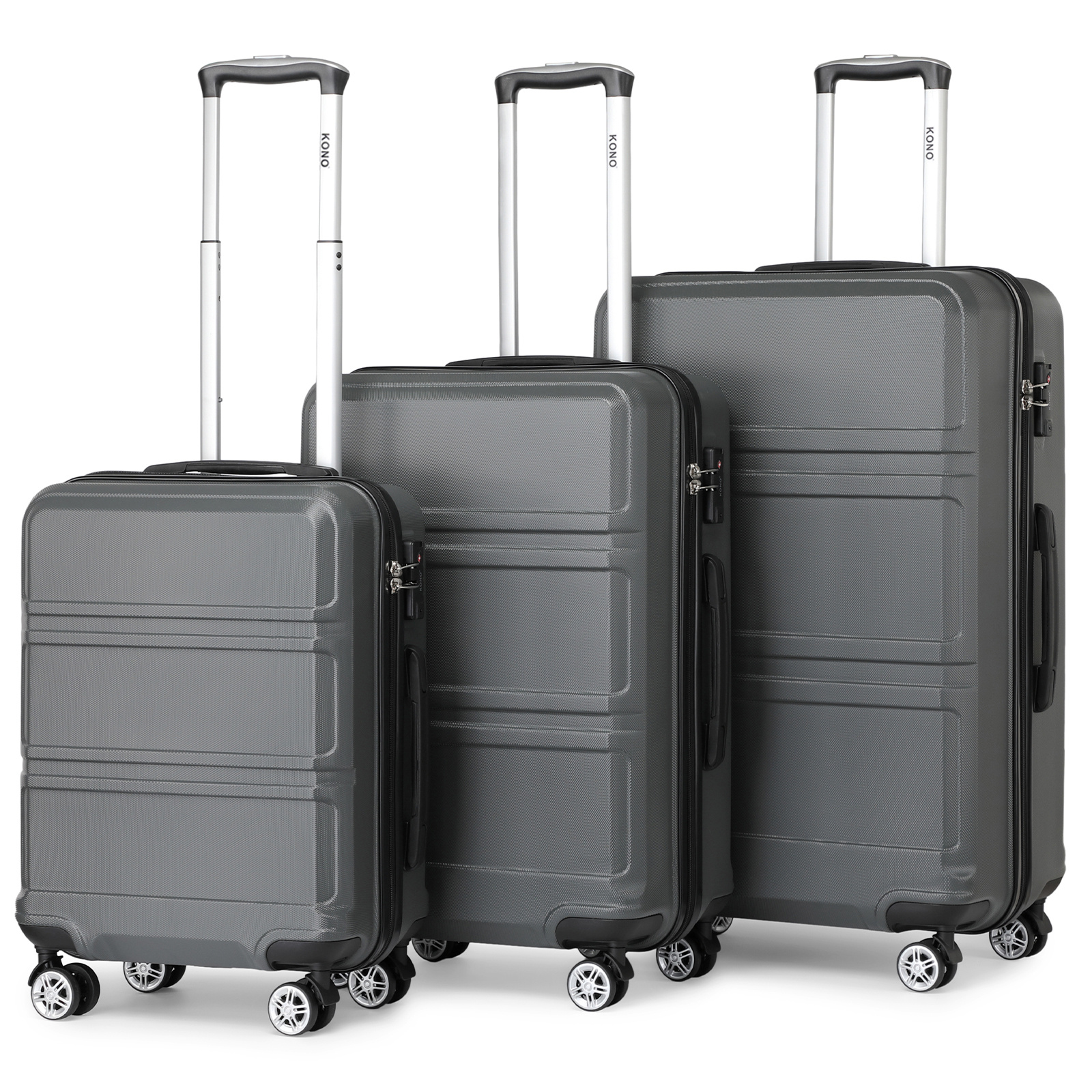 Image of 3pcs Of 20/24/28inch Grey Suitcase Set Hand Luggage Trolley, Travel Suitcase, Hard Case, Cabin Luggage, 4 Wheels, L-24 Combination Lock With Adjustable Code Back To School Holiday Gift