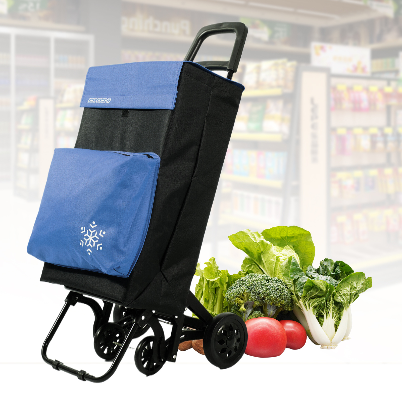 TEMU Carrito de Compras Plegable con Bolsa Térmica, 100x41x33 cm, 4 Ruedas Resistentes, Capacidad 40 Litros, Garantía 2 Años, Embalaje Seguro