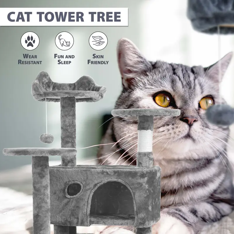 de de gato de 138 cm - de atividades de vários níveis com postes de arranhar, apartamentos, e plataformas - casa de escalada de gato resistente para interno e plataformas para gatos Detalhes do produto 1