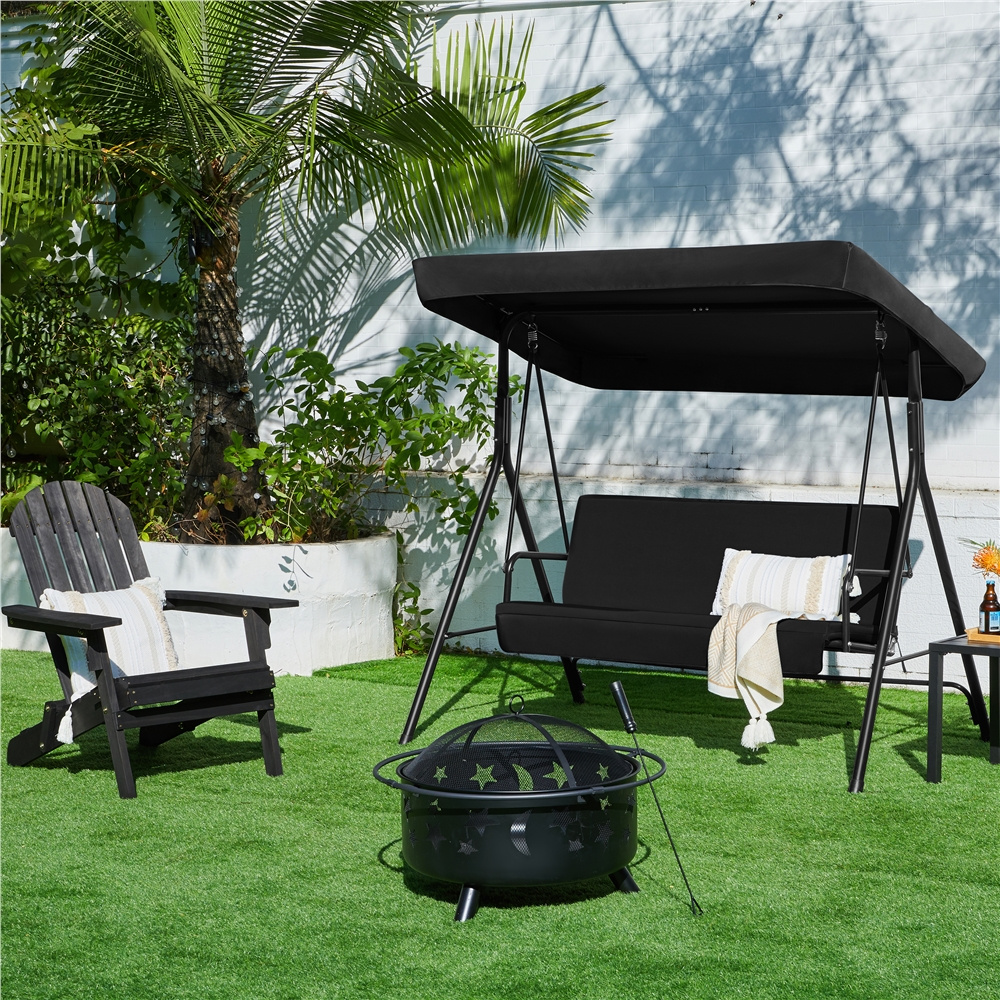 E-shop Costoffs 3-Sitzer Schaukelbank Gartenschaukel Hollywoodschaukel Hängebank mit Verstellbarem Ersatzbach Sonnendach Hängeschaukel für Garten