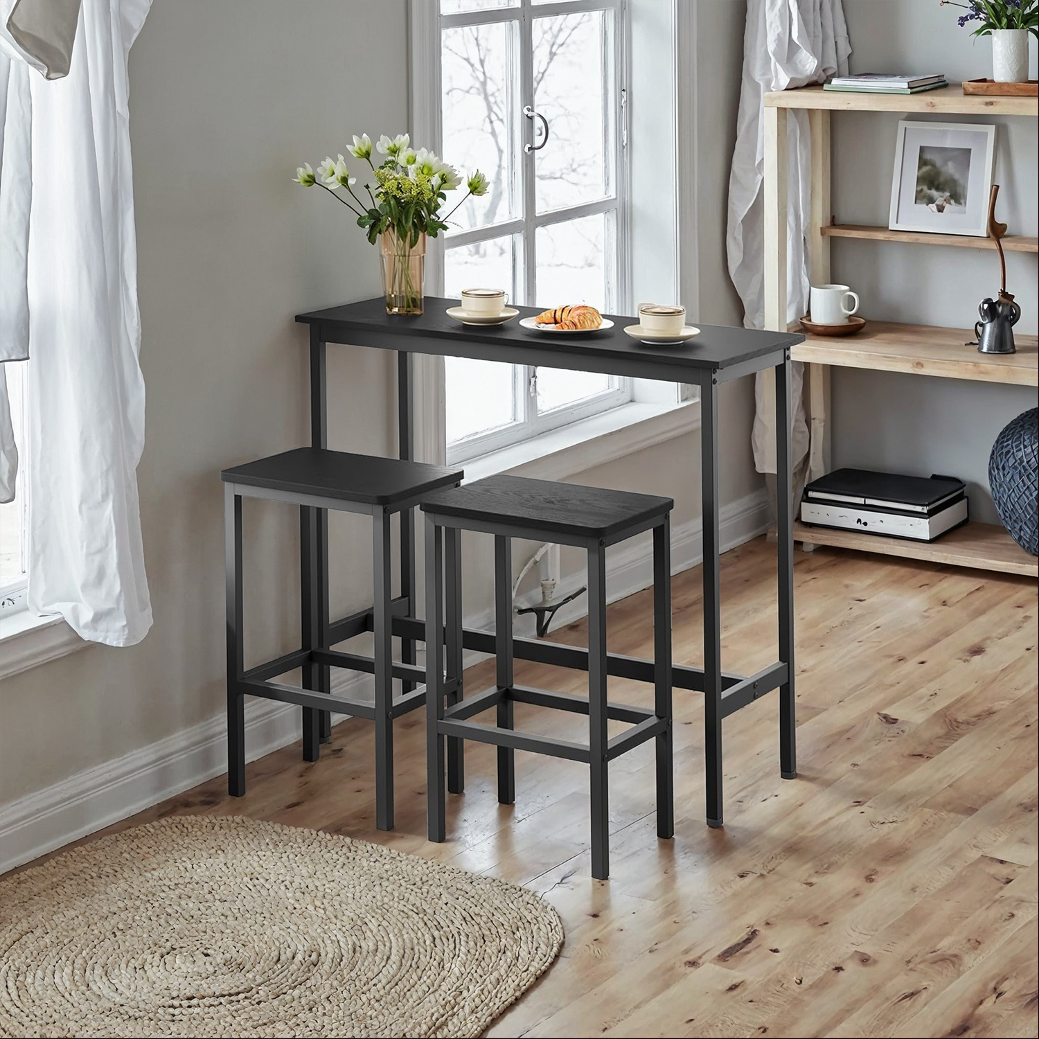 TEMU Bar Table And Chairs Set, Dining Table Set, Bar Kitchen Table With Stools Set Of 2, Steel