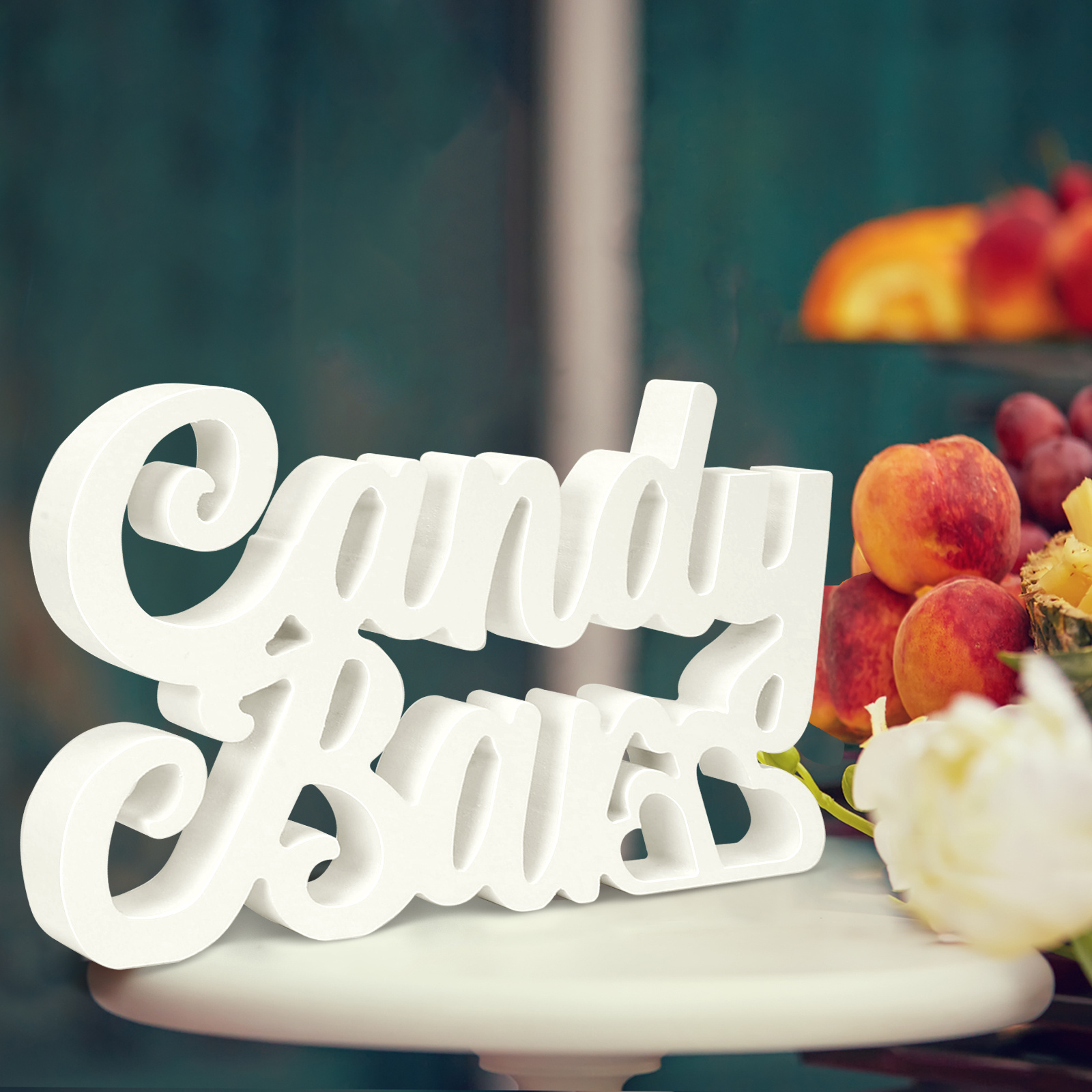 TEMU LAMEK Bar Deko Holz Weiß Dekoschriftzug Tischdeko Candy Bar Schild Candy Bar Zubehör Tisch Ornament Sweetsbar Tischdekoration für Hochzeit