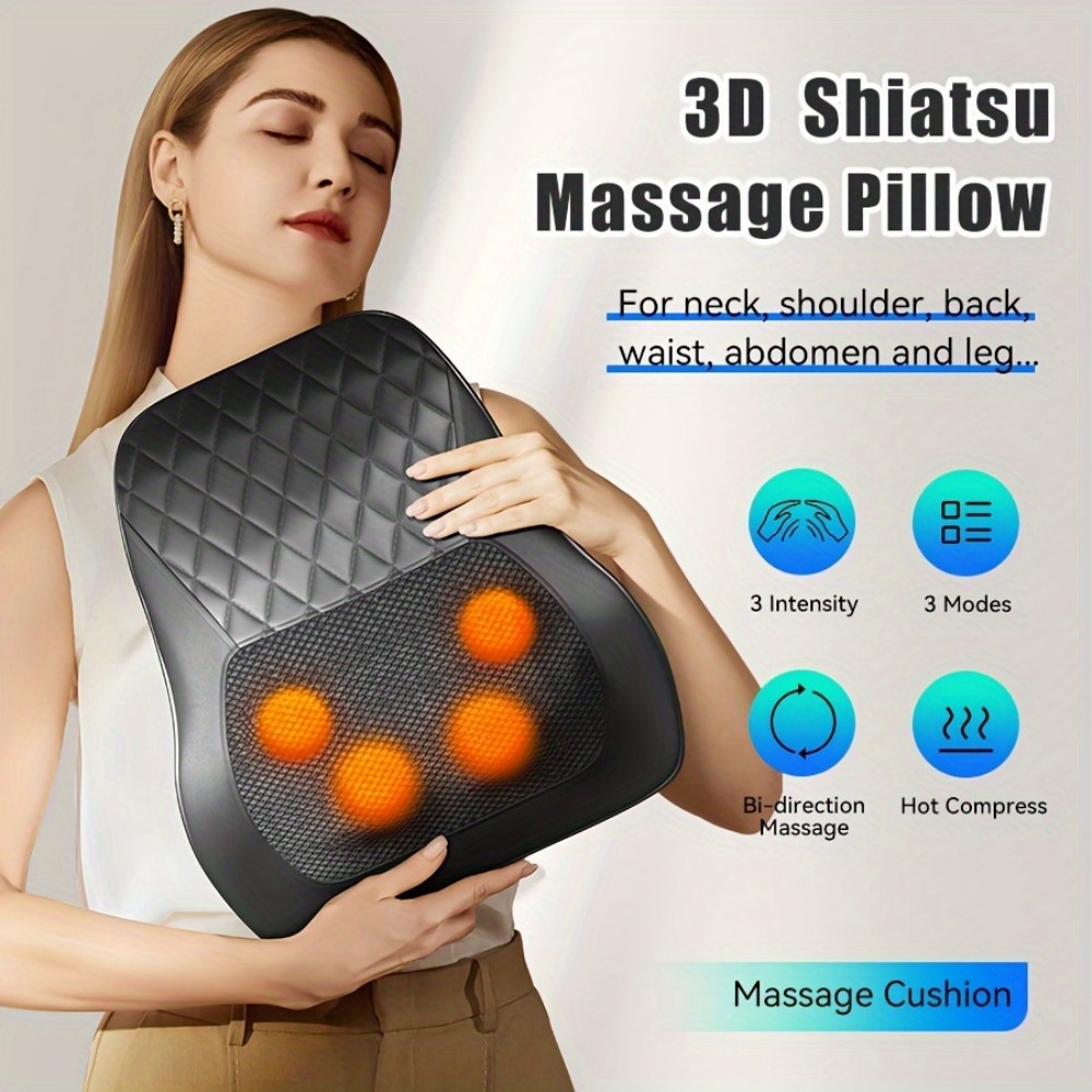 Hands-Free Cordless 3D Kneading Pillow with Heat - Portable Neck & Shoulder Massager for Back, Leg Pain Relief - Ideal Gift for Men & Women (Unscented), USB Powered