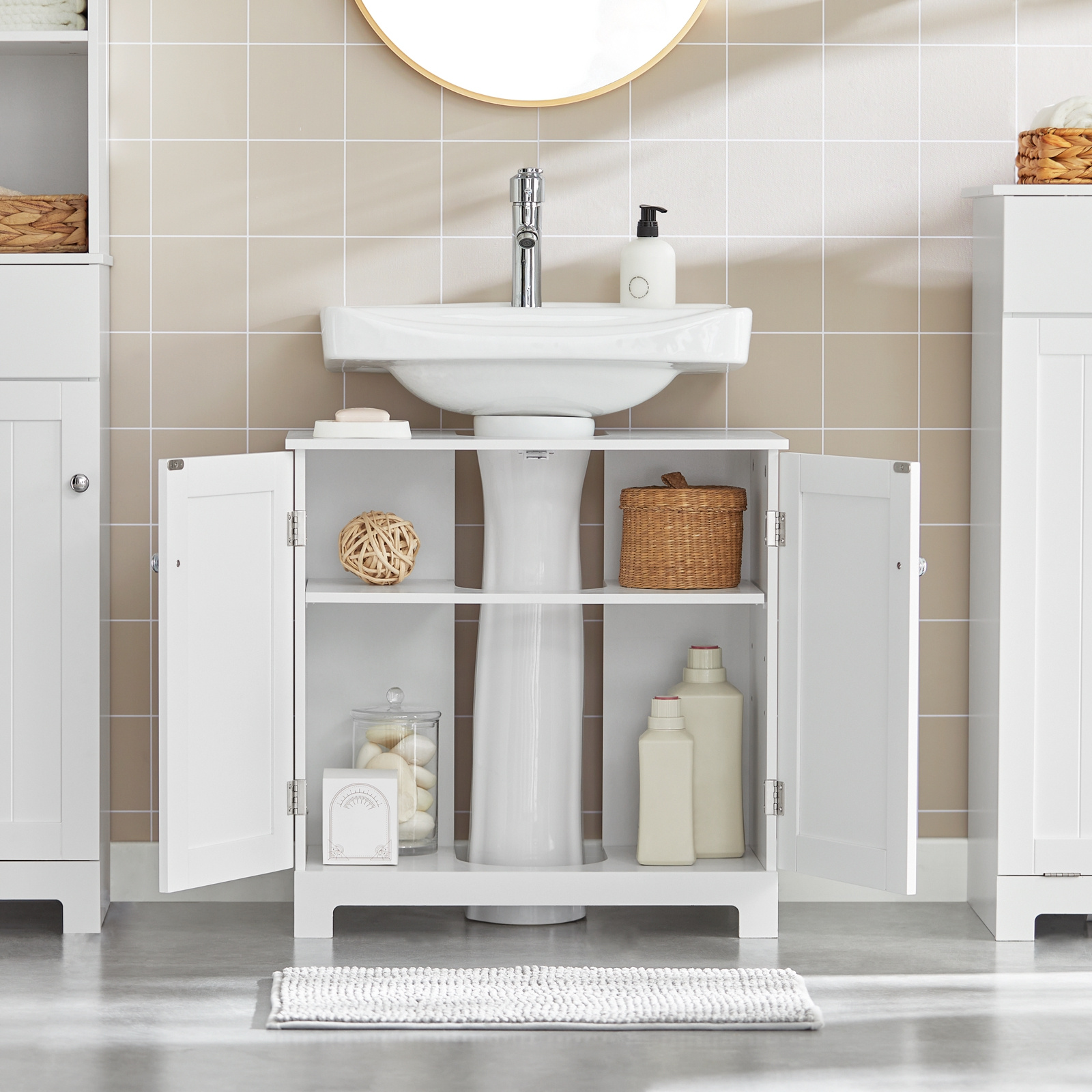 TEMU 1pc Meuble de rangement sous évier avec 2 portes, petit lavabo, armoire de salle de bain, armoire de toilette CAS29-JJ-X