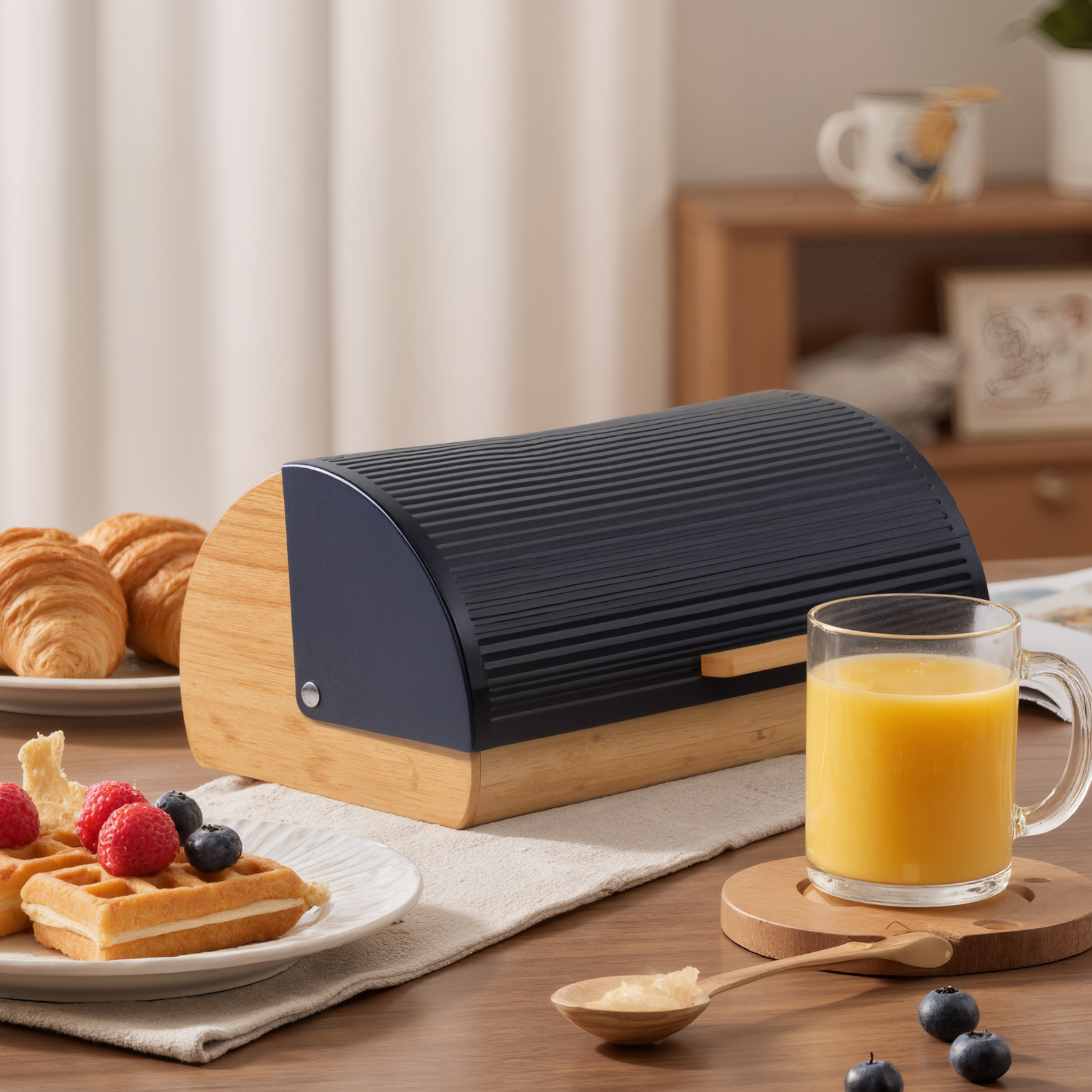 E-shop Nordic Brotkasten für Brotaufbewahrung aus Bambusholz, Langanhaltende Frische des , Schiebedeckel, Brotbox Brot und Gebäck Aufbewahrung, Bread