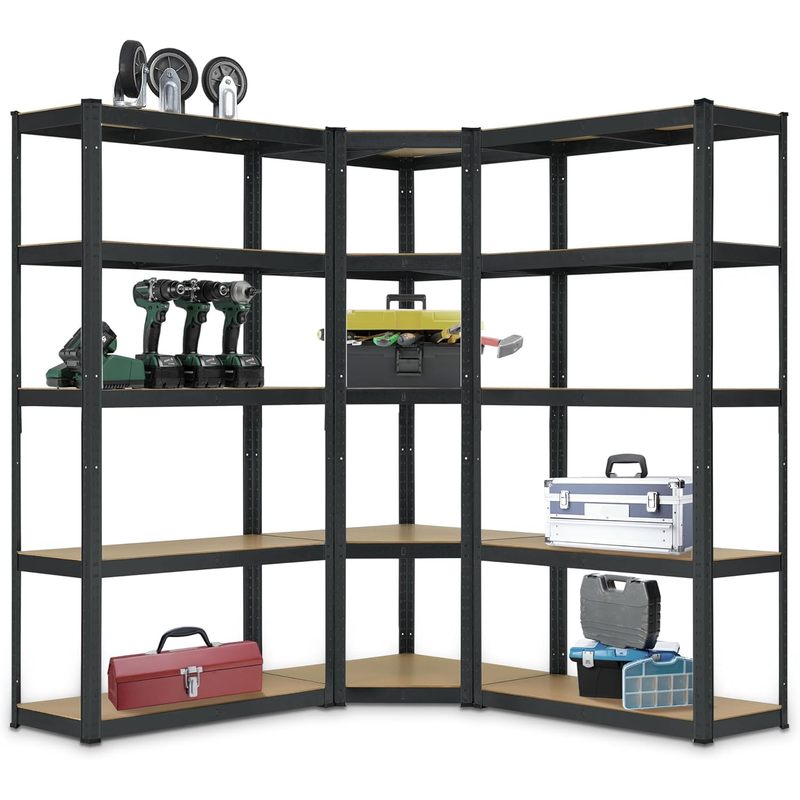 E-shop 3er Metall Regalsystem Eckregal & 2 Lagerregale 15 Böden aus MDF Holz 2625 kg Schwerlastregal Lagerregal Kellerregal