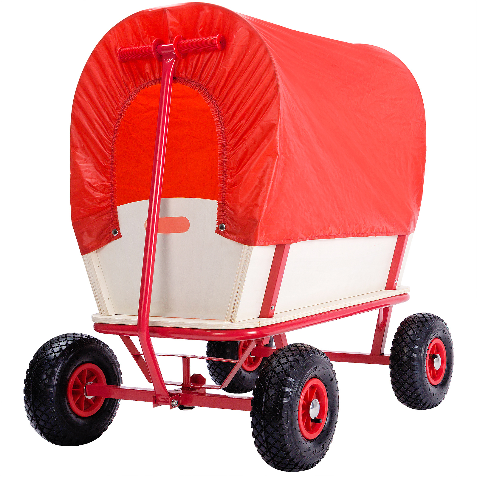 Image of Monzana® Handcart Made Of To 180 Kg With Roof, Air Tires, Stable And , Steel Handcart, Garden Cart, Beach Cart, Ladder Cart, Transport Cart, Red