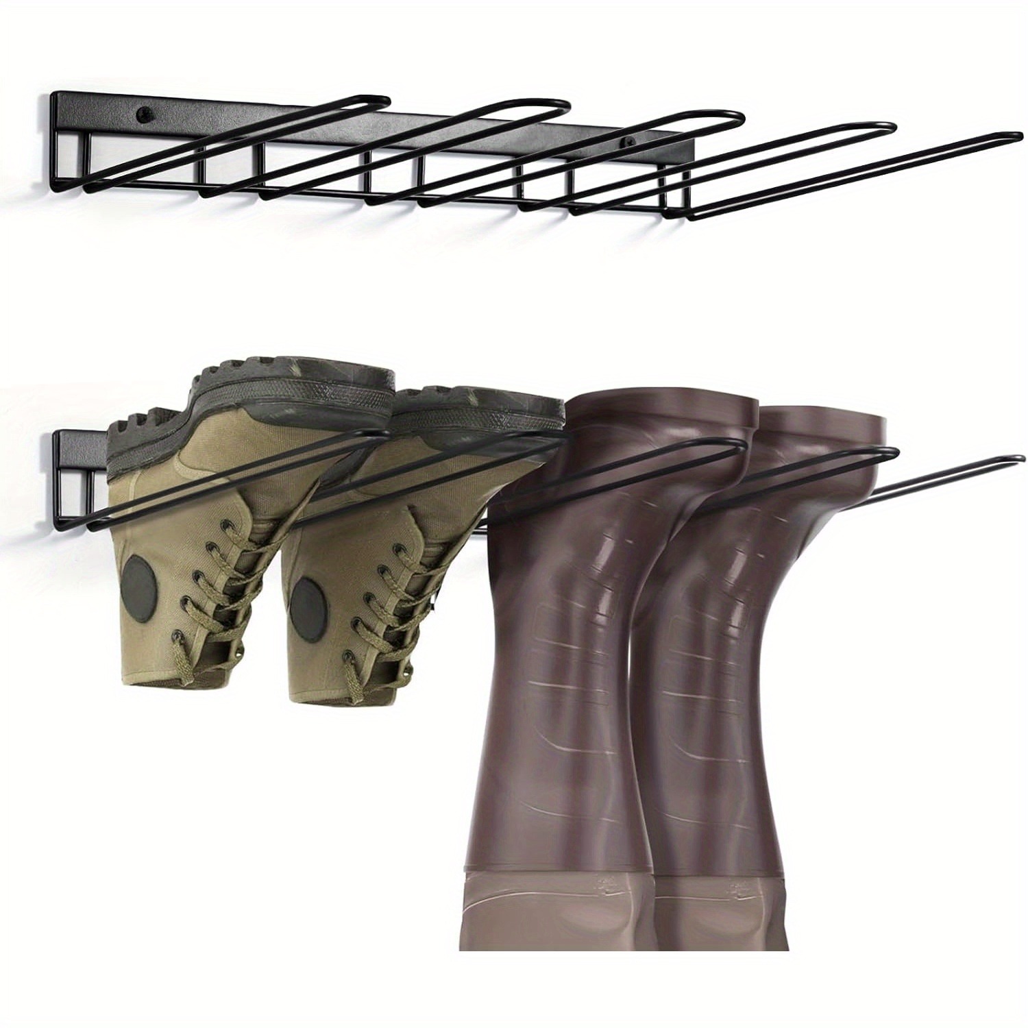 TEMU 2pcs Wall Mounted Boot Rack For 6 Pairs, Metal Boot Storage Organizer For Entryway, Garage, Mudroom - Rust-resistant Shoe Rack For Indoor And