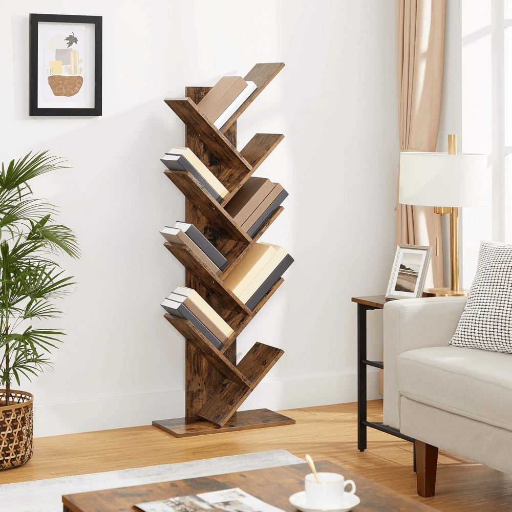 TEMU Tree Bookshelf, 9-tier Floor Standing Bookcase, Space-saving Corner Shelf, With Wooden Shelves For Bedroom, Living Room, Home Office, Book