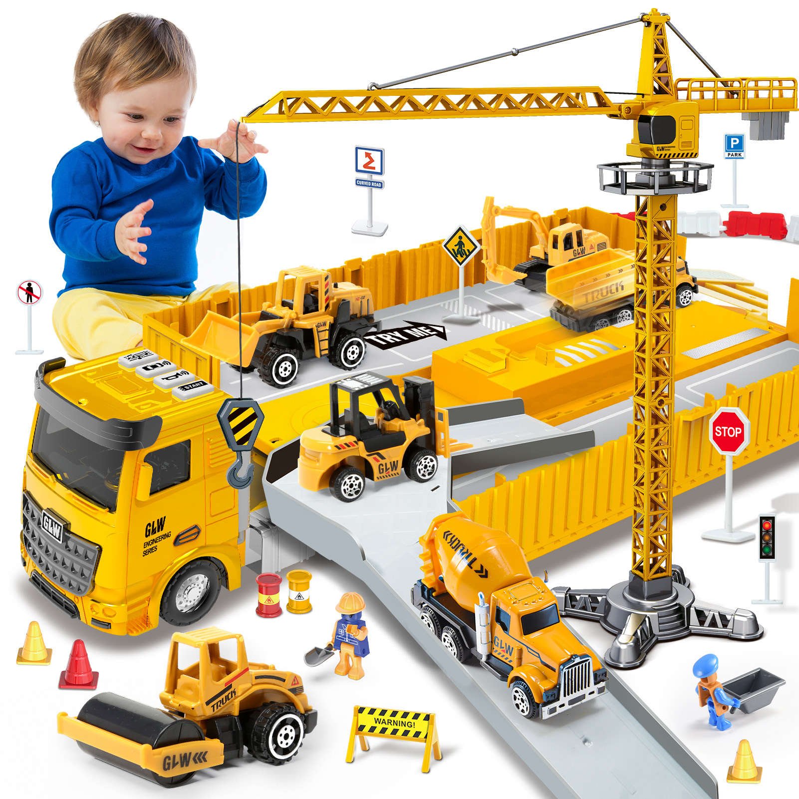 TEMU Construction Toys Boys Construction Truck Toys Set Toddler Car Truck Toys Digger Toys - Crane Excavator Dump Trucks, Construction Vehicle Toys