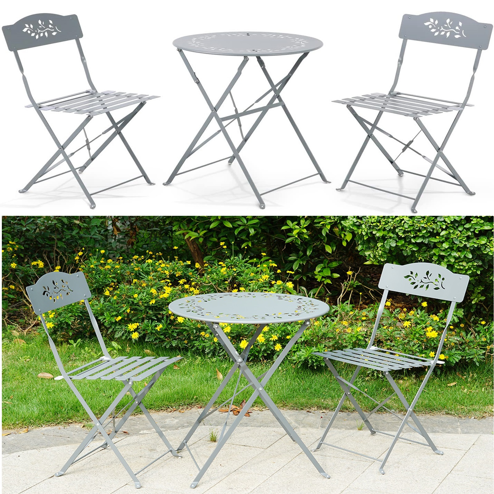 TEMU 3pcs Metal Garden Outdoor Folding Chairs Table Bistro Furniture Set