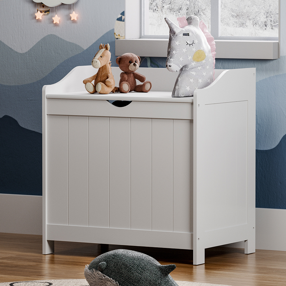 TEMU Storage Chest, Storage Trunk With Safety Hinge And U-shaped Cut-out Pull, Wooden Storage Box For Living Room, Entryway, 55 X 39 X 58 Cm, White
