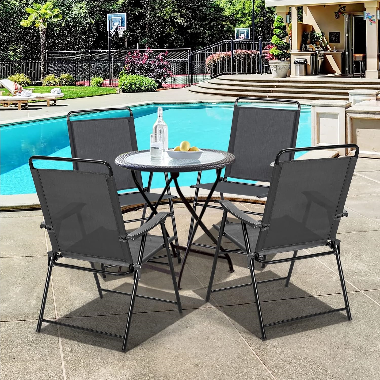 Image of 4pcs Set Garden Chairs, Folding Chairs With Armrests, Collapsible Balcony Chairs With Breathable Fabric, Patio Chairs For Balcony, Garden, Backyard