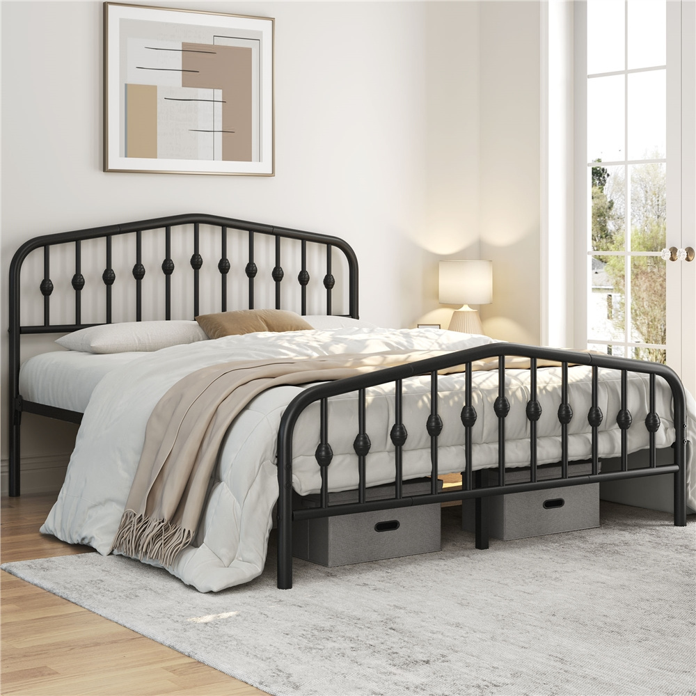 Costoffs Vintage Metal Bed Frame With Crown-shaped Headboard Stable Bed Frame Single Metal Bed & Lightweight Assembly Daybed