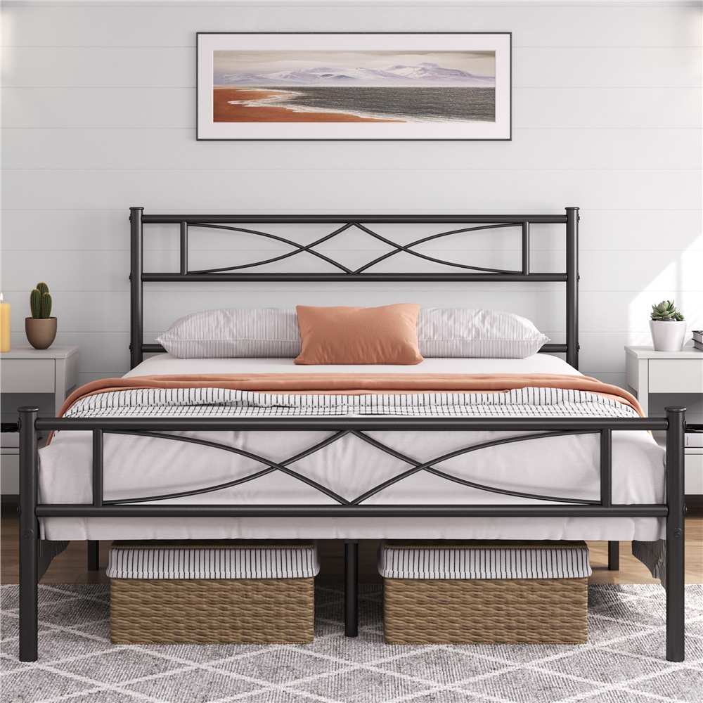 E-shop Costoffs Metallbett Bettrahmen mit Hohem Kopfteil Gästebett mit Lattenrost für Schlafzimmer Gästezimmer