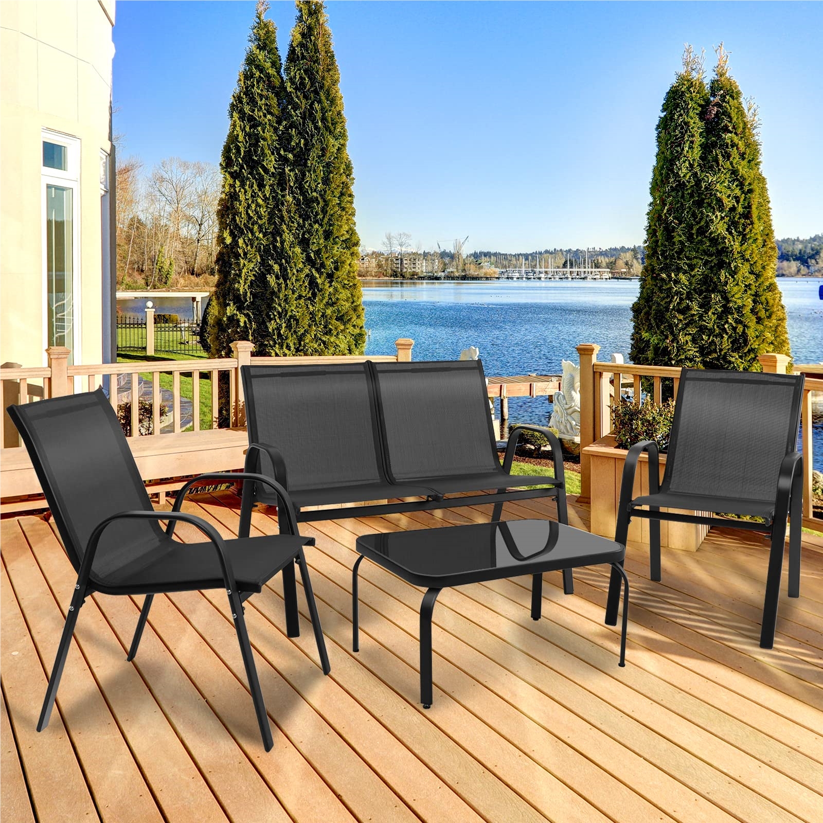 Image of 4pcs Garden Furniture Set, Balcony Furniture, Terrace Furniture, Seating Group, Seating Set For , Garden Set . 2 Chairs, Bench & Table, For Balcony, Terrace, Garden