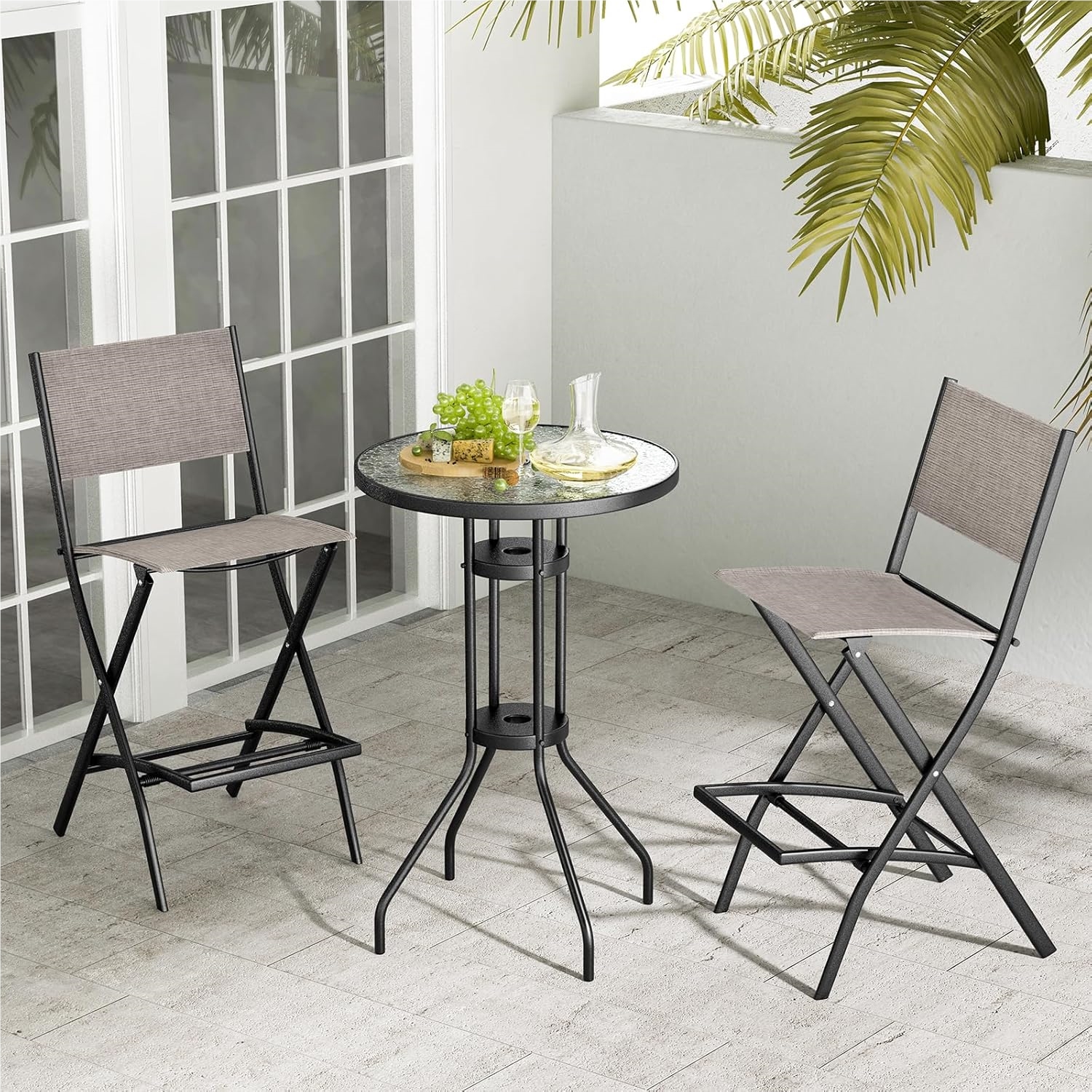 Image of 2-piece Set Outdoor Bar Stools, Foldable Bar Chairs With Backrest And Footrest, Counter Stools With 150 Kg Weight Capacity, Seat Height 71 Cm, Garden Chairs For Balcony, Garden & Pool Area