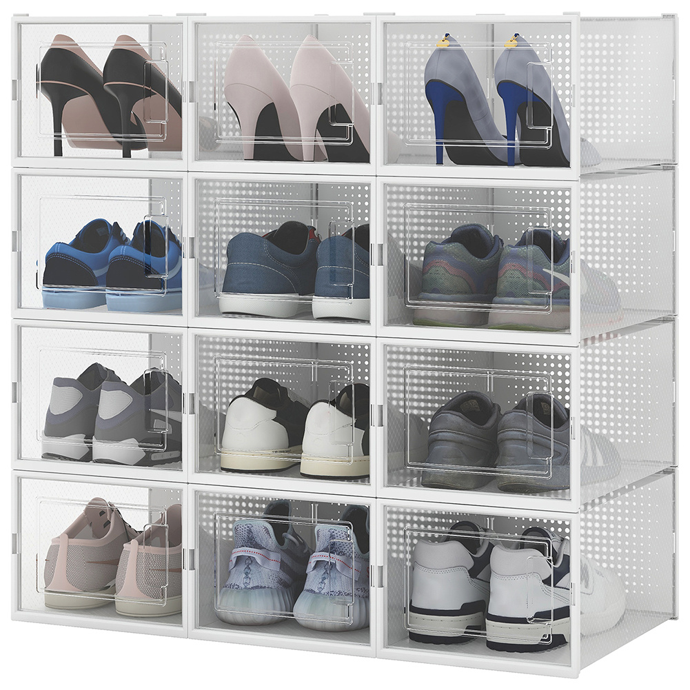 TEMU Bakaji 12 X Stackable Plastic Shoe Storage Boxes With Lids, Easy Assembly, Space-saving Transparent Shoe Organizers, Storage Containers, Set Of