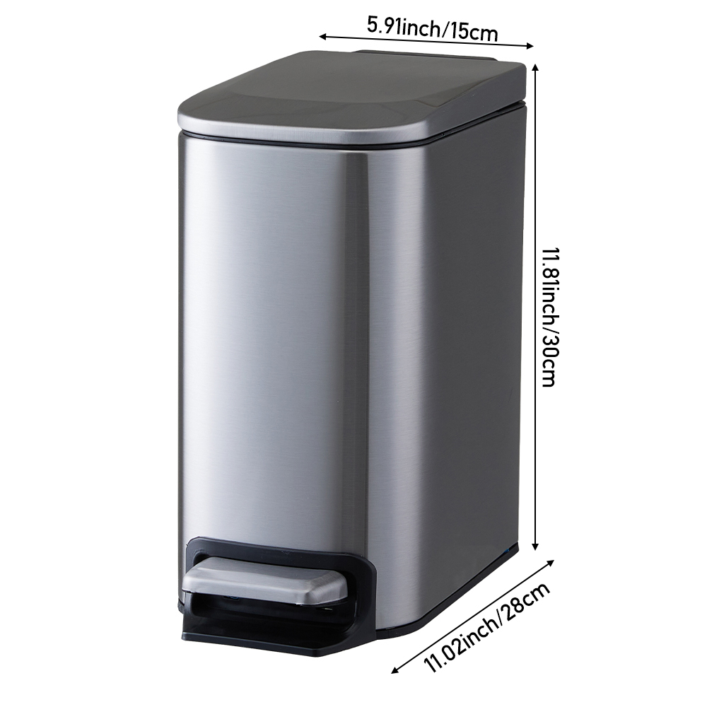 TEMU 1pc 6l Slim Stainless Steel Trash Can, Narrow Space-saving Pedal Bin For Bathroom Living Room, Rust-resistant Modern Waste Container