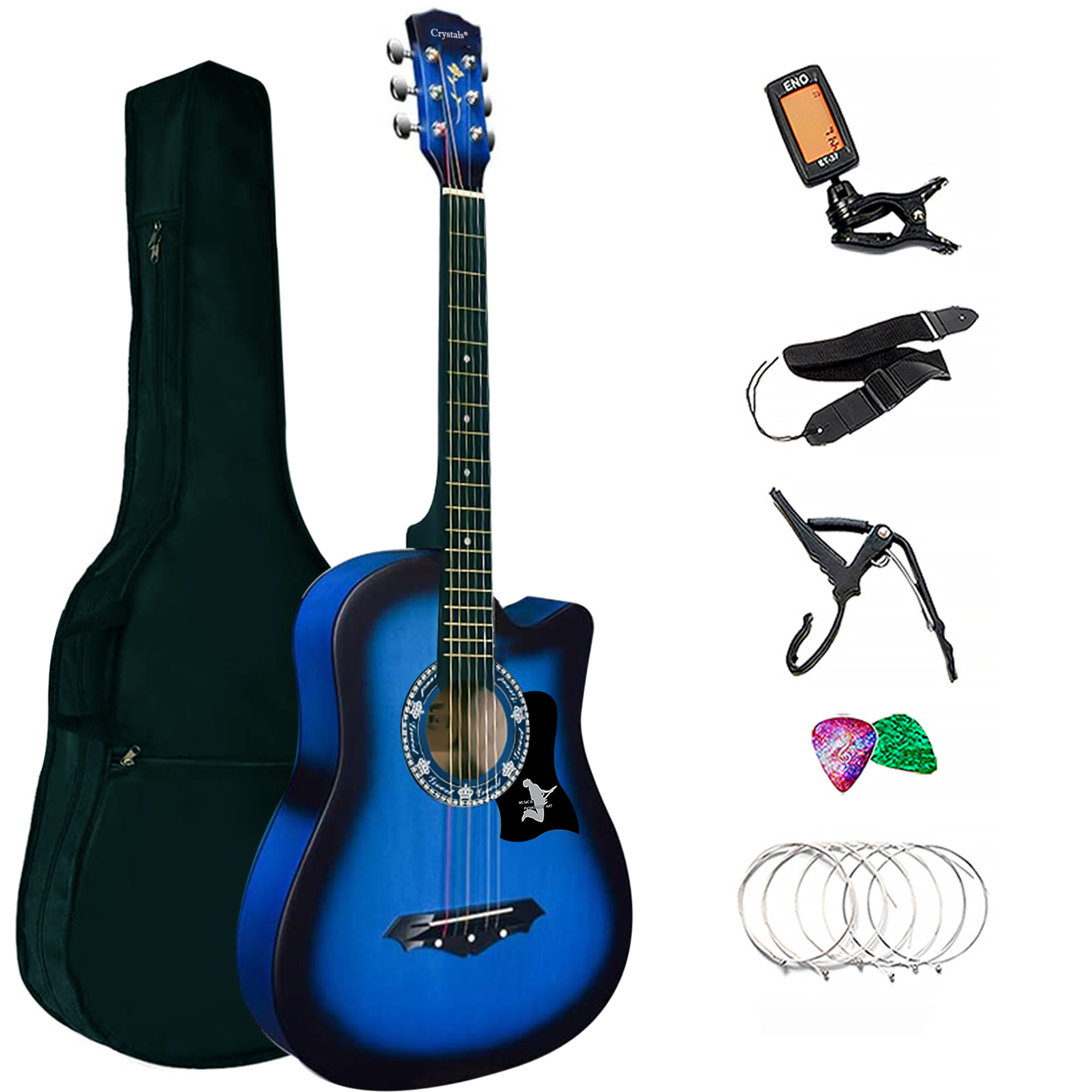TEMU 38” Classical Acoustic Guitar, Size 4/4 With Accessories 6 Strings Guitar Stand, Portable Guitar Plectrums, Guitar Tuner, & Strap