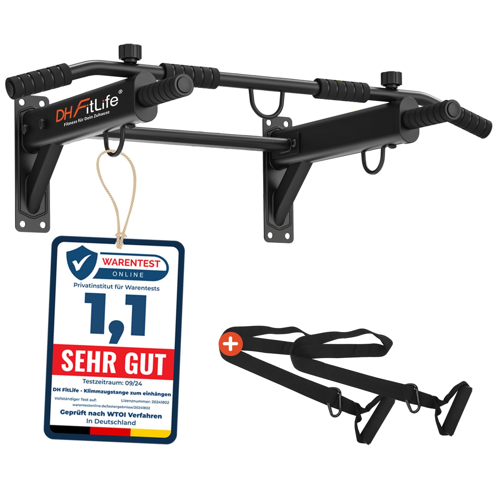 Dh Fitlife 4in1 Wall-mounted Pull-up Bar With Spreader , Multifunctional Pull-up Bar For To 200kg | 6 Non-slip Handles | 3 Hooks For Punching Bag & Suspension Trainer | Safe & Stable