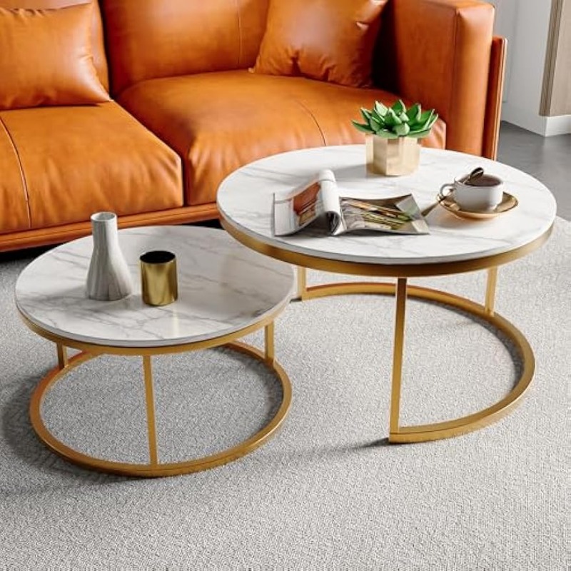 TEMU Ycz Round Nesting Coffee Table, Set Of 2, Small Modern Round Table With Wooden Top, Ideal For Small Spaces And The Living Room, Easy To Assemble