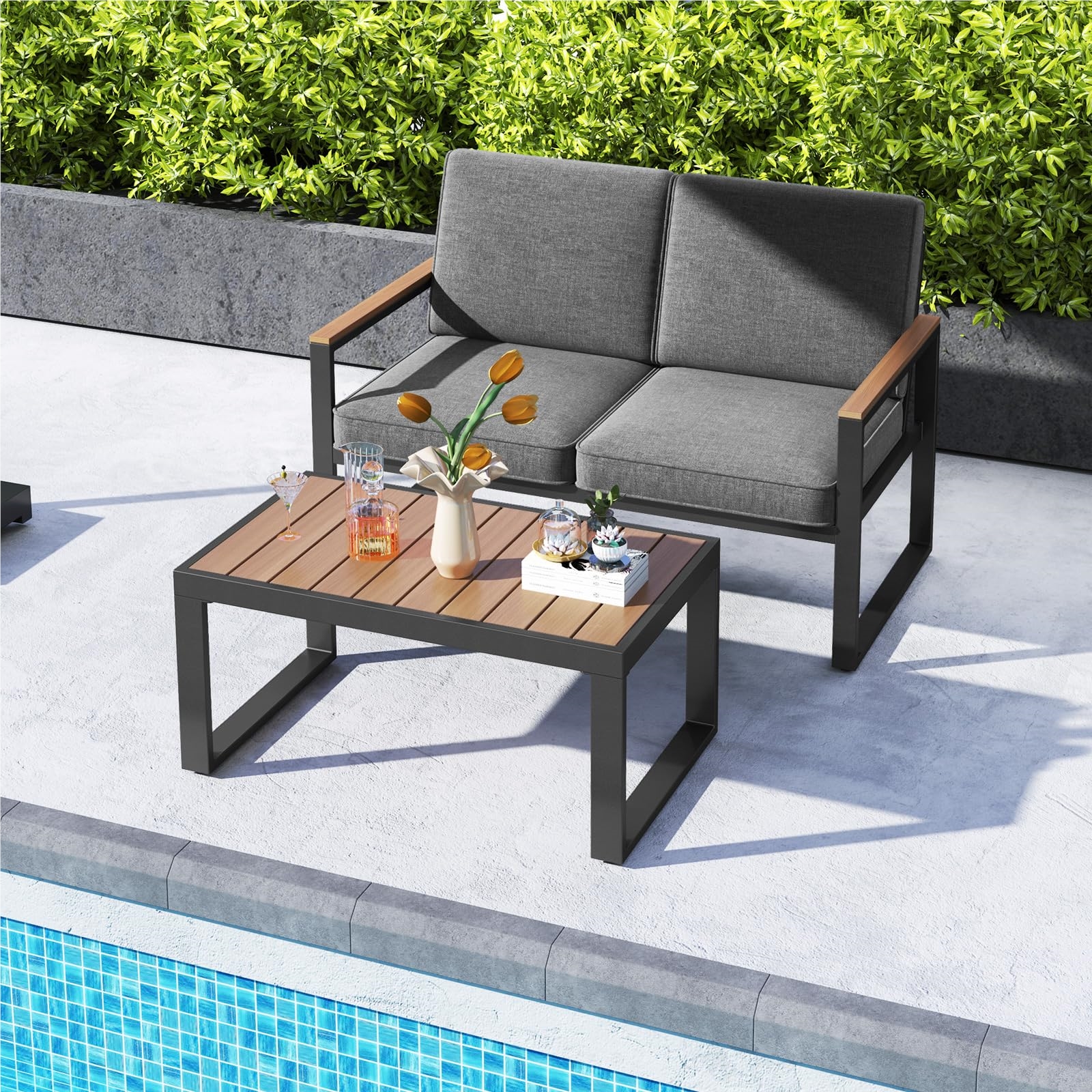 Image of Balcony Furniture, Weather-resistant Garden Furniture Set With Aluminum Frame & Soft Cushions, Balcony Set With Bench And Table, Patio Furniture, Garden Set, Seating Group For Balcony, Garden, Terrace
