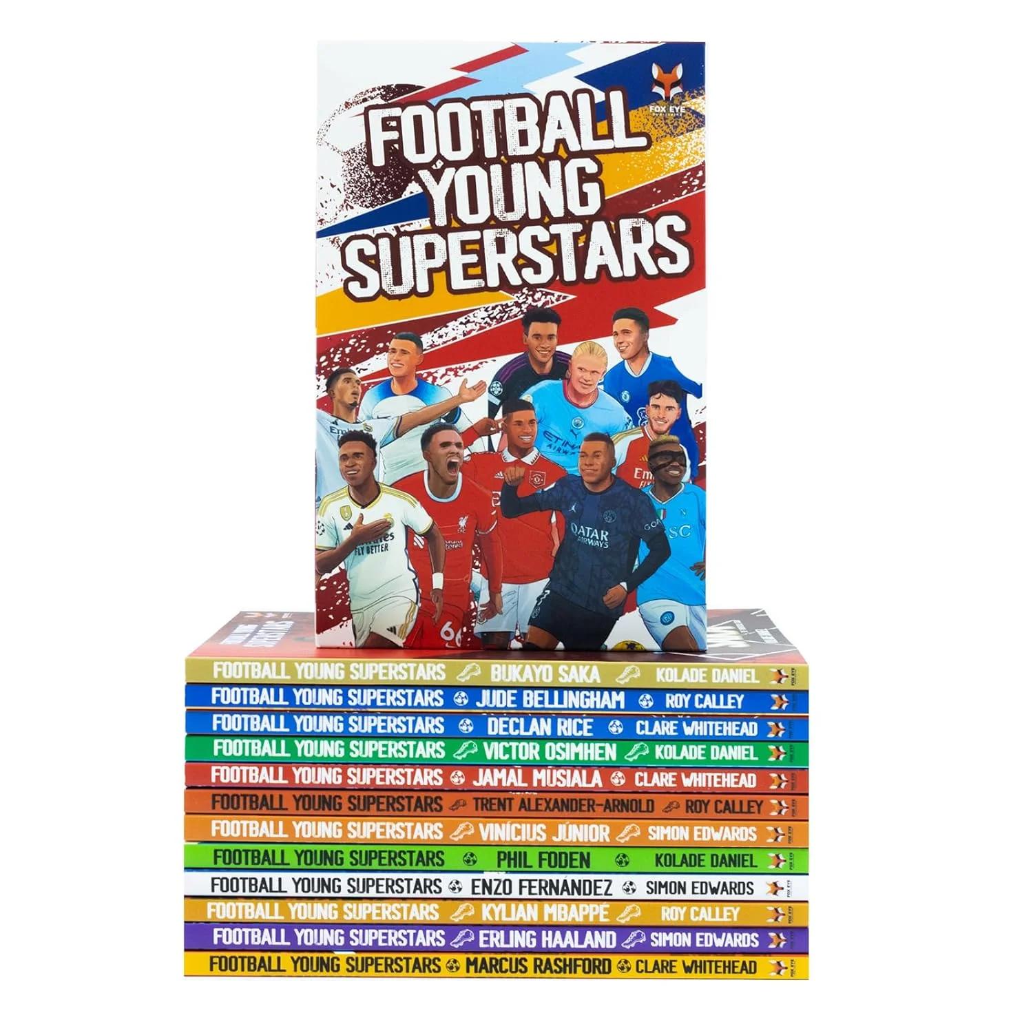 TEMU Football Young Superstars 12 Books Box Set: Jude Bellingham, Marcus Rashford, Phil Foden, Bukayo Saka, Kylian Mbappe
