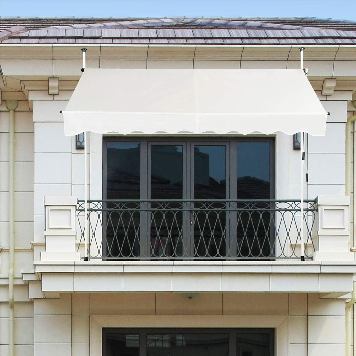 Image of Tension Awning 200 Cm Wide, Balcony Awning Without Drilling, Uv-resistant, Height-adjustable Awning With Hand Crank, Sun Awning, Sun Protection For Balcony, Beige