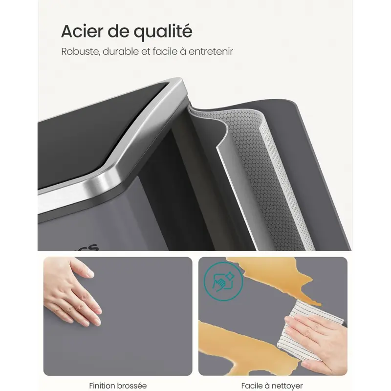 kitchen trash x 15 2 compartment waste system 15 garbage bags waste bin kick bin recyclable waste waste lid rust resistant removable inner buckets pedal soft close lids practical handles details 1