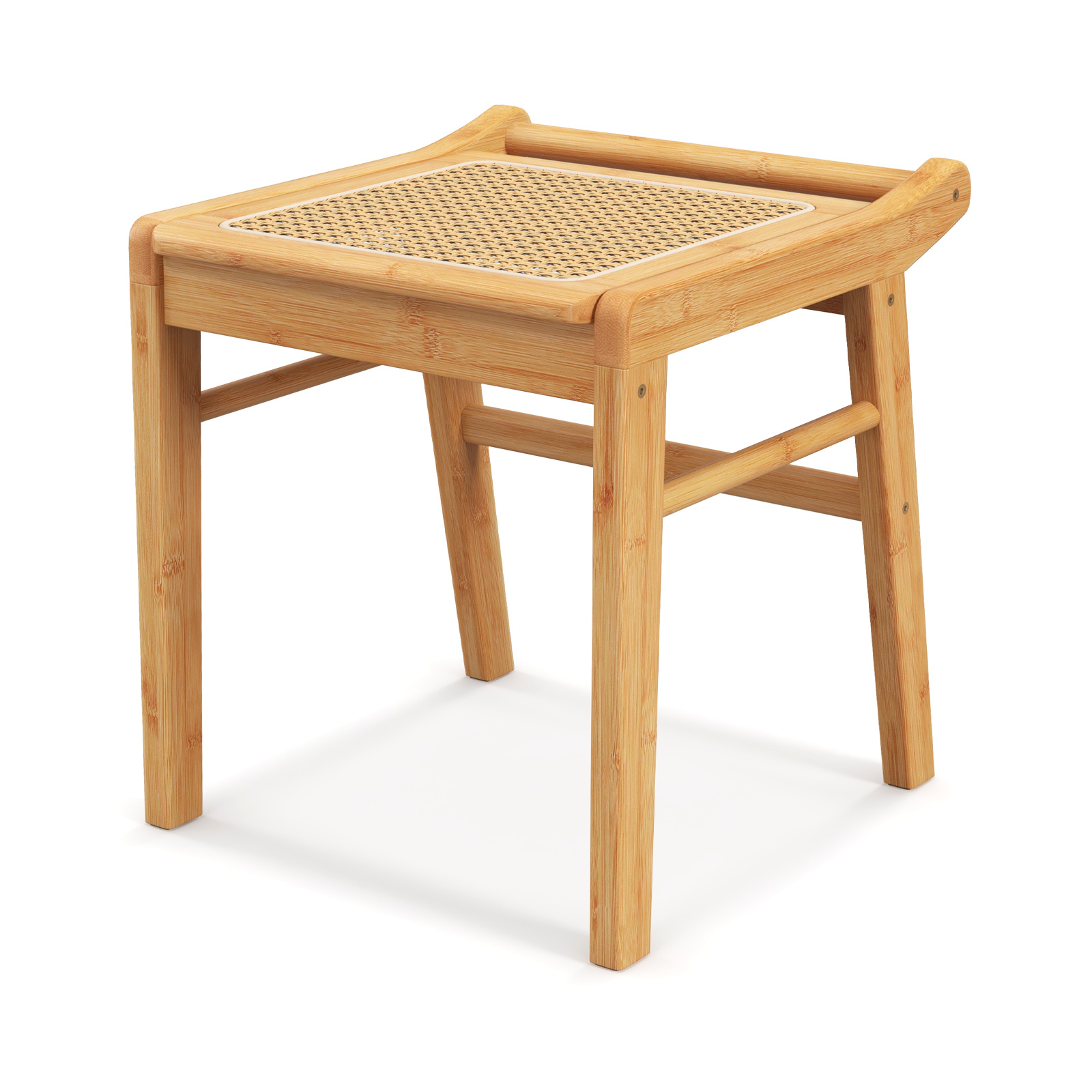 Stool, Bamboo Makeup Stool, Stool For Makeup Table Loadable Up To 120 Kg, Small Cosmetics Stool With Rattan Surface For Dressing Room, Living Room, Bedroom, Natural