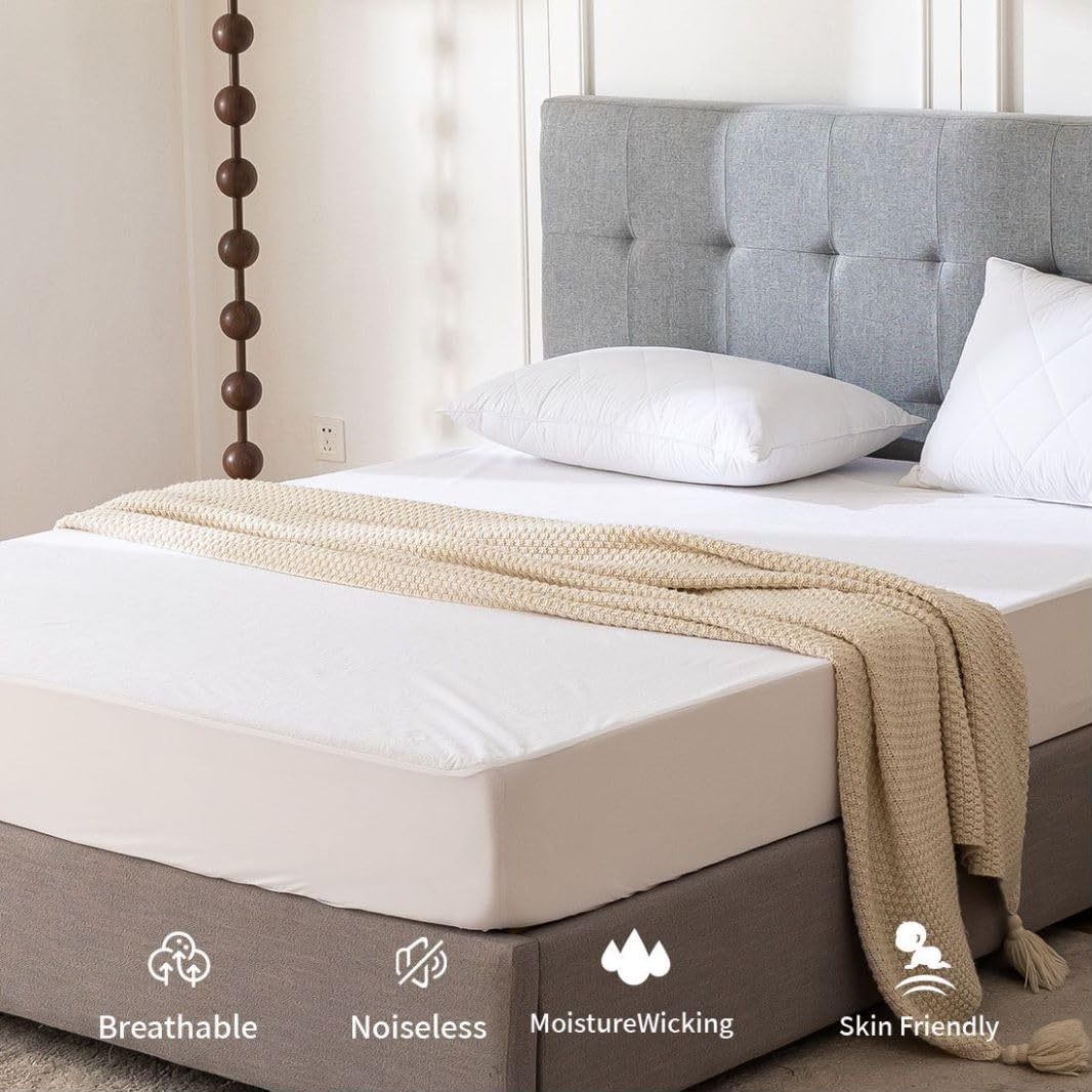 TEMU Easter Size Mattress Protector Waterproof Non-noisy Waterproof Mattress Bed 152x198cm Deep Pocket Fits 30 And 40cm Mattress Mattress Protector