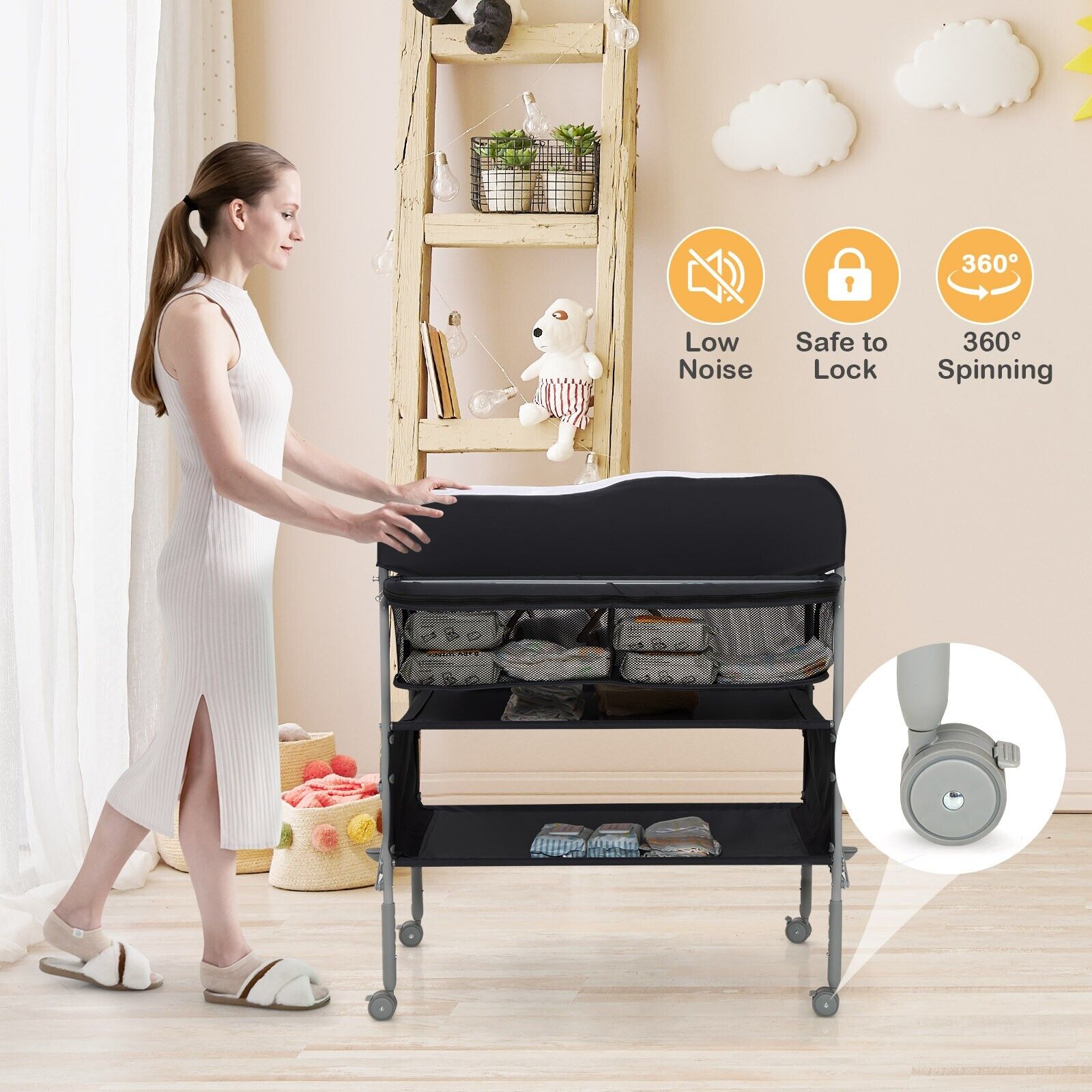 GOFLAME Baby Changing Table Folding Infant Diaper Changing Station Height Adjustable