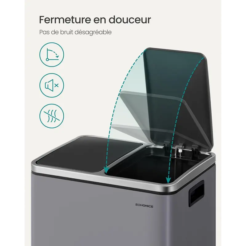 kitchen trash x 15 2 compartment waste system 15 garbage bags waste bin kick bin recyclable waste waste lid rust resistant removable inner buckets pedal soft close lids practical handles details 4