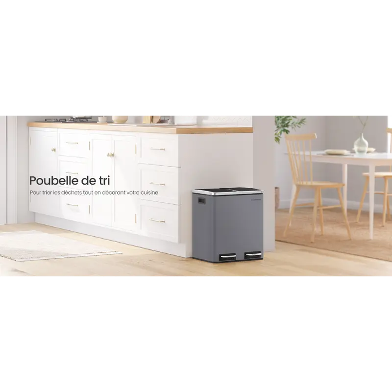 kitchen trash x 15 2 compartment waste system 15 garbage bags waste bin kick bin recyclable waste waste lid rust resistant removable inner buckets pedal soft close lids practical handles details 0
