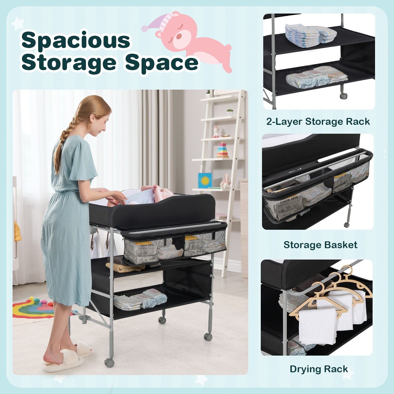 GOFLAME Baby Changing Table Folding Infant Diaper Changing Station Height Adjustable