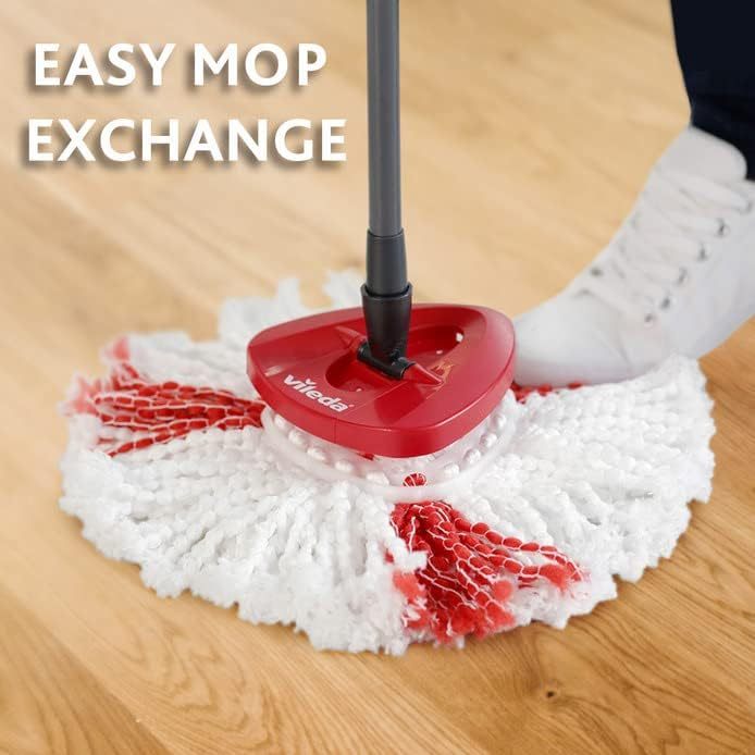 Vileda Set Mop And Bucket with Foot Pedal And Easy Spin Wringer, Mop with Extra Long Handle, Triangular Microfiber 2 in 1 Head Ideal for Corners