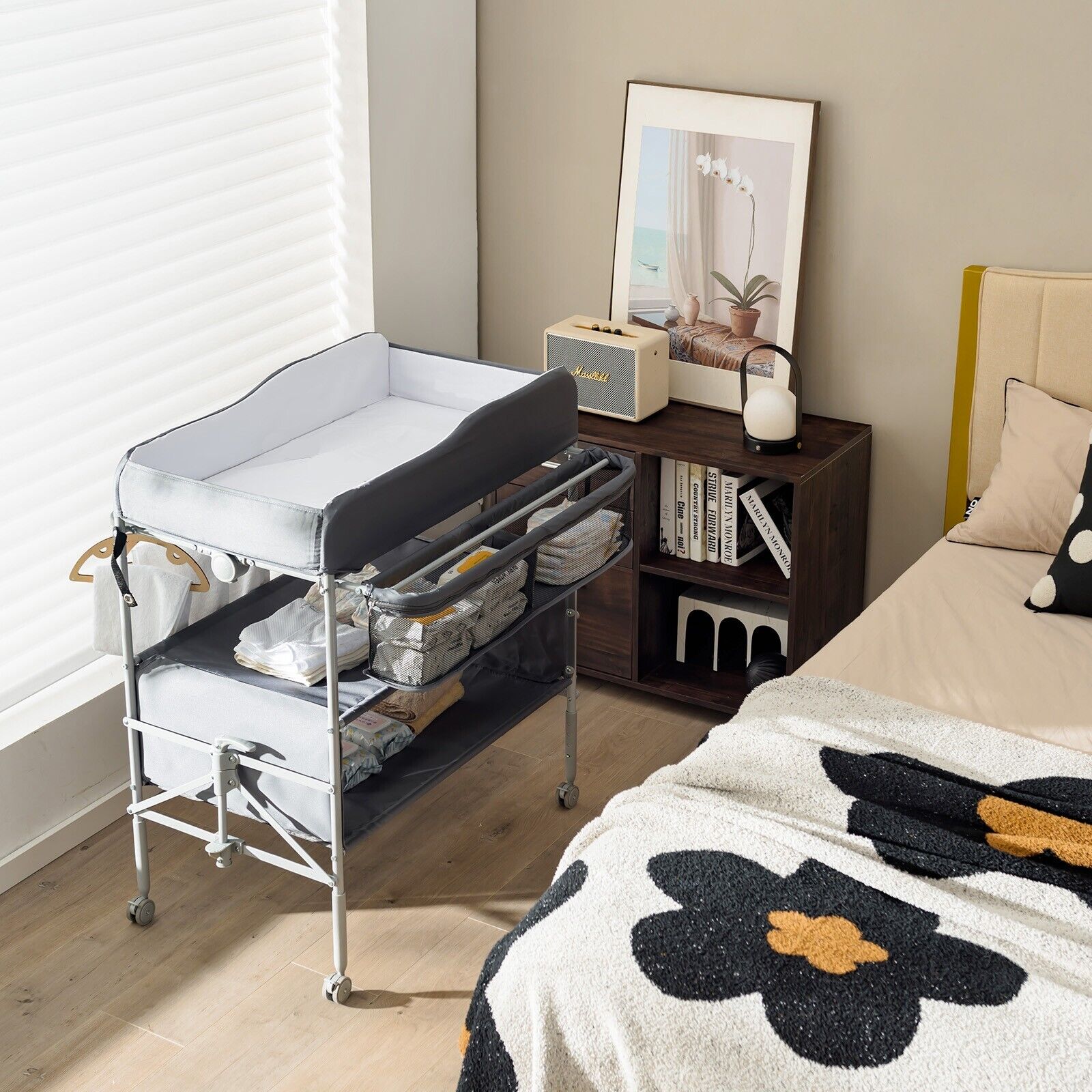 GOFLAME Baby Changing Table Folding Infant Diaper Changing Station Height Adjustable