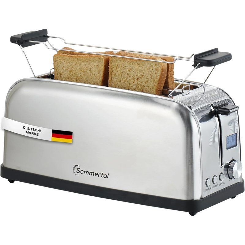 Xxl Toaster St-1500 | 4 Slices | Display With Timer & Remaining Time Indicator | Bagel Attachment | Long Slot Toaster | Retro Design | Stainless Steel | 1500 W