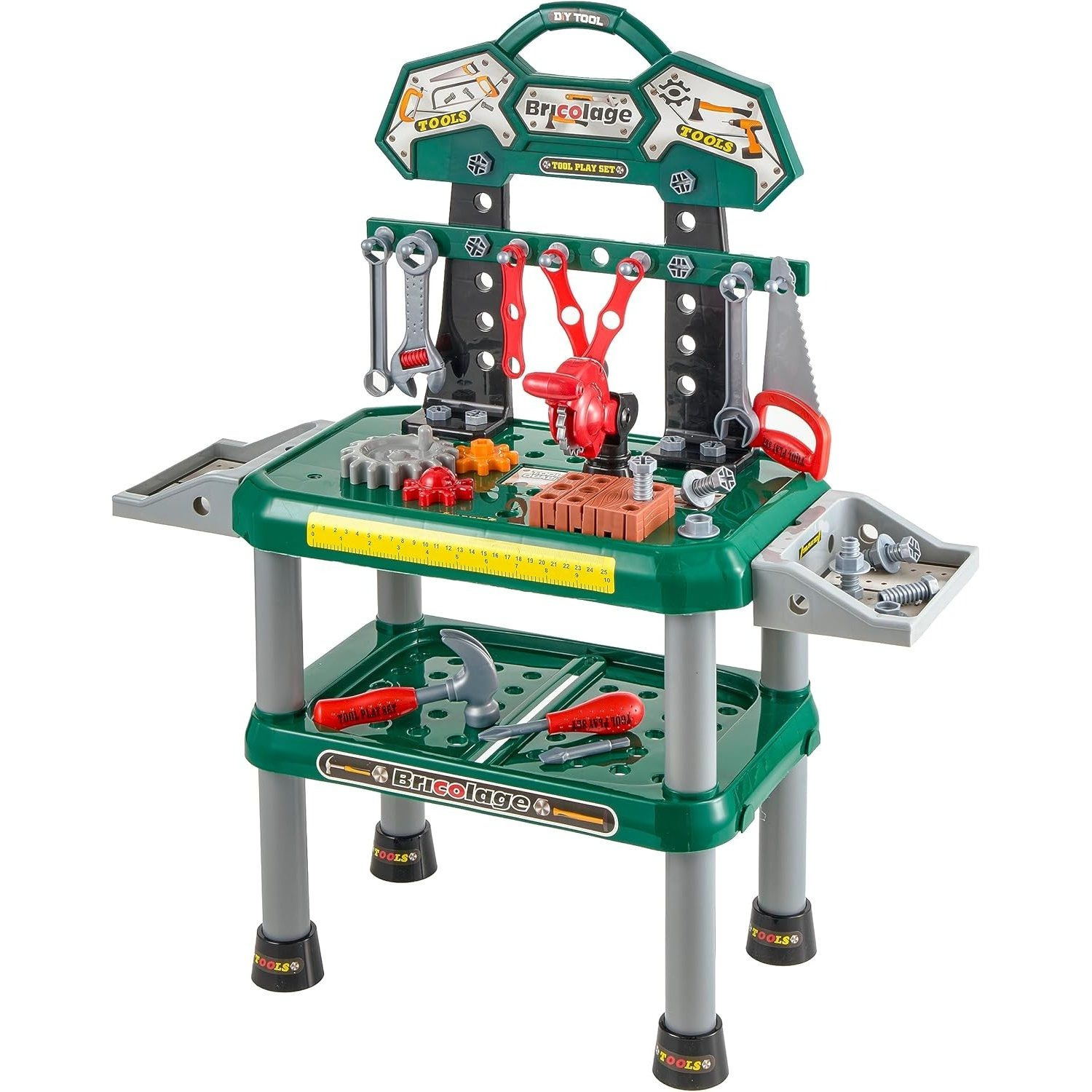 TEMU Baroni Toys Children's Workbench Toy With 74 Accessories, Children's Workbench, Multifunctional Mechanic Game Kit, Table With Top For 3 4 5 6 7 Years, 73x26x82 Cm