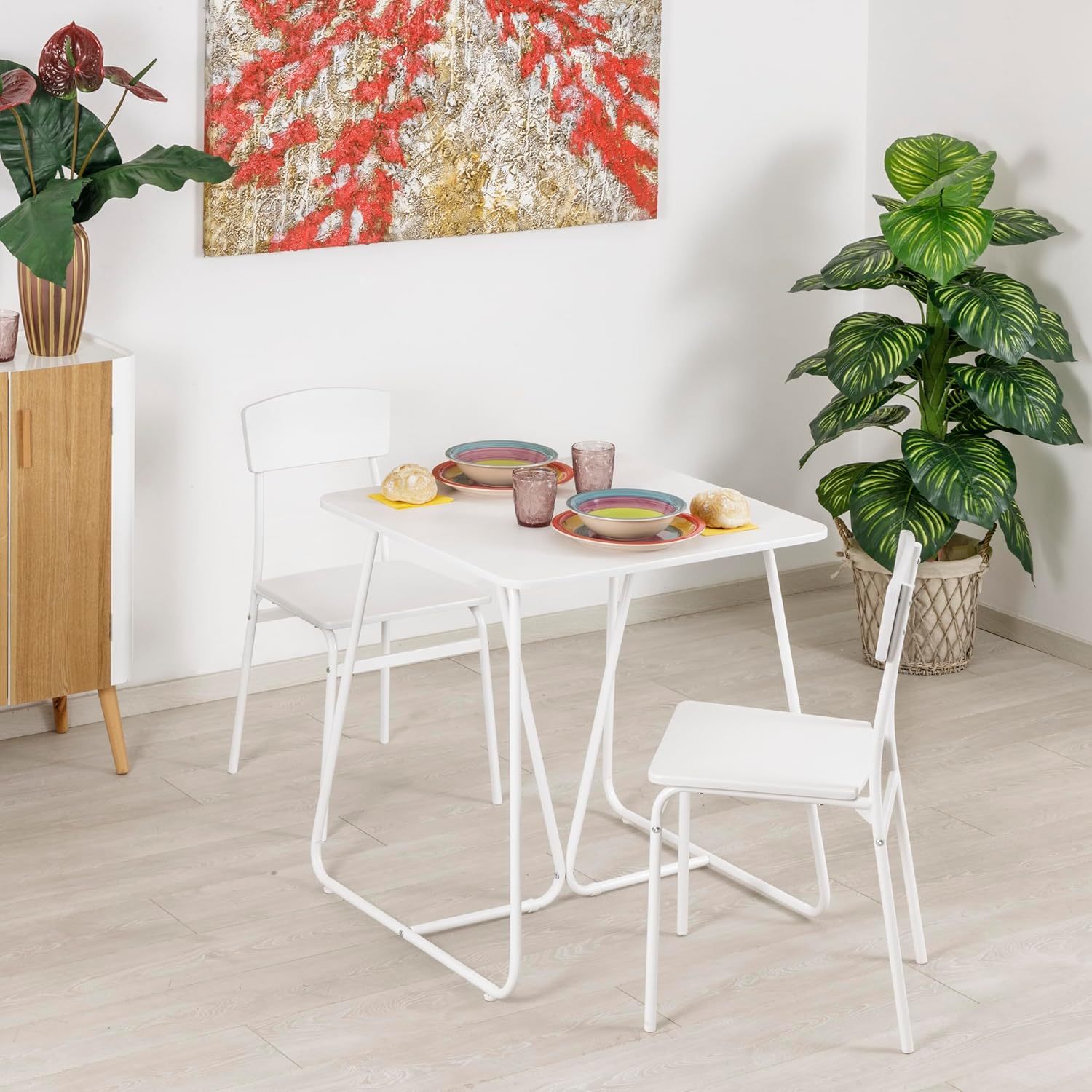 Baroni Home Dining Table Set With Chairs, , Lightweight, For Indoor And Outdoor, Dining Room, Restaurant, In Mdf And Steel, Easy Assembly