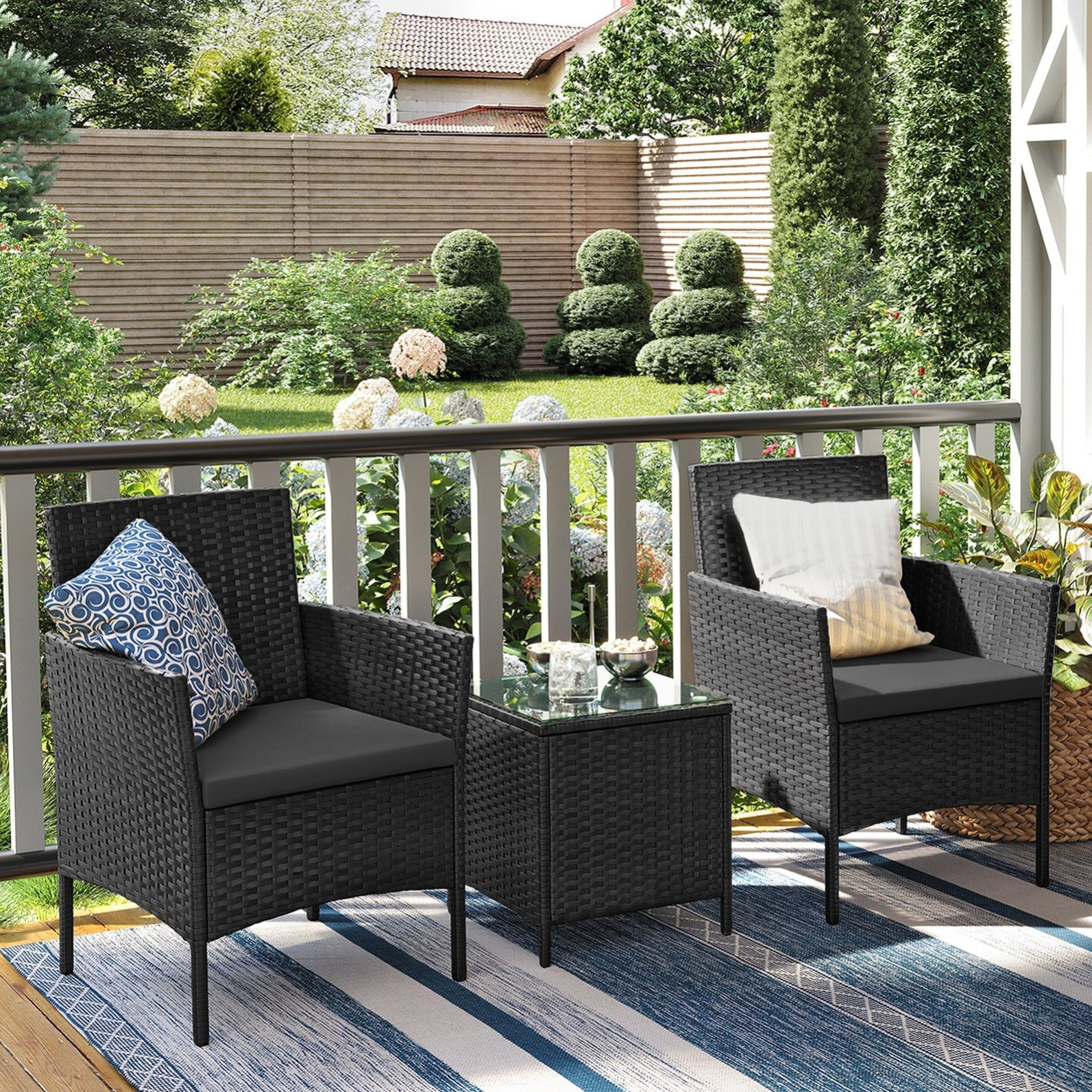 E-shop Balkonmöbel, Gartenmöbel-Set, aus PE-Polyrattan, Lounge-Set, Tisch und 2 Stühle, Terrassenmöbel, Outdoor, für Terrasse, Balkon, Garten