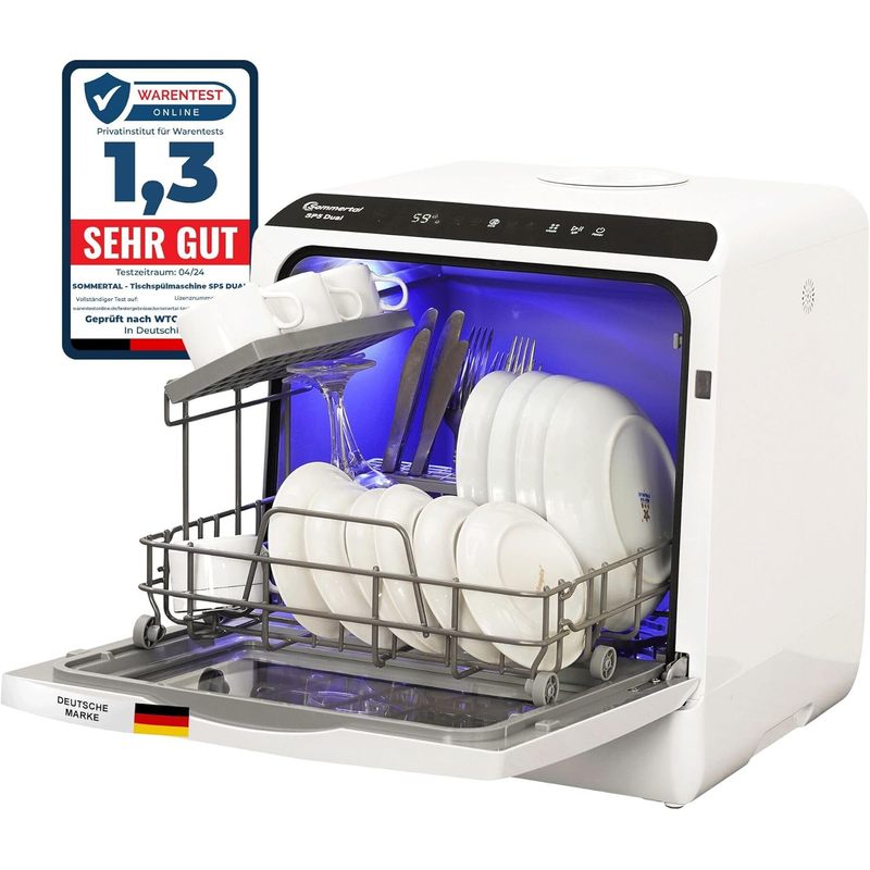 TEMU Sp5 Dual Table Dishwasher Mini Dishwasher Or Tabletop Dishwasher With 6 Washing Programmes, 360° Cleaning Cover, Flexible Camping & Motorhome