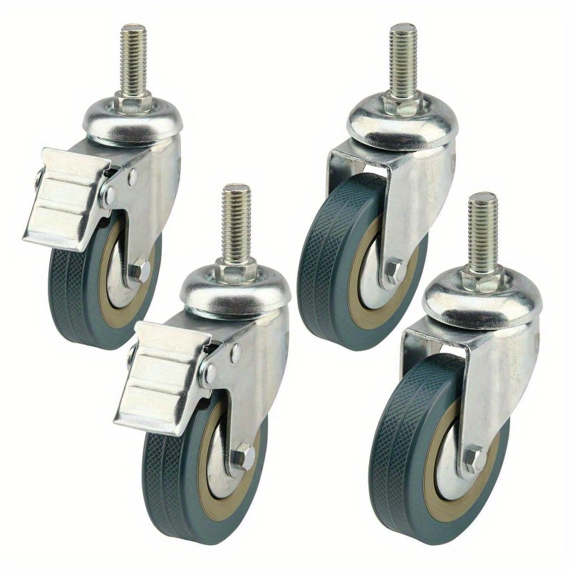TEMU 4pcs Castor Wheels 75mm Heavy Duty Rubber Swivel Casters 200kg Mobile Casters With Brakes No Noise For Trunk Trolley Furniture Cabinet Caster,