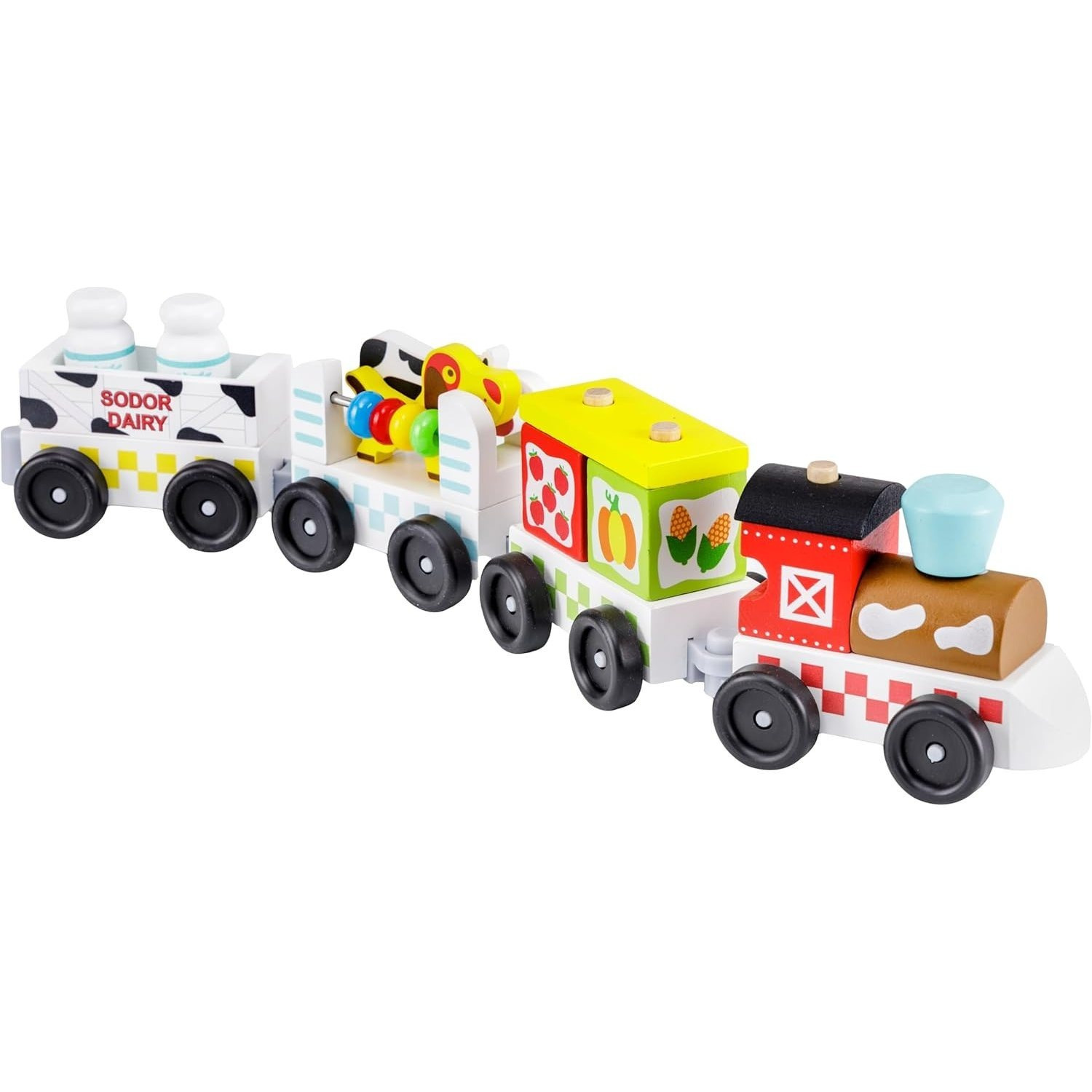 TEMU Baroni Jouets Train et Bisarca Jouet en bois pour enfants, Train et Bisarca avec accessoires , Jeu éducatif de rôle 3+