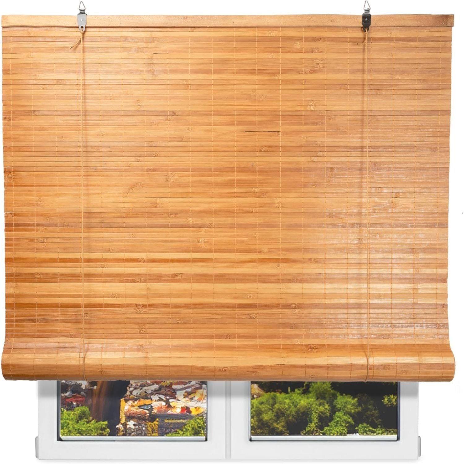 nqt persiana   enrollable de bambú natural, protección solar y privacidad para ventana