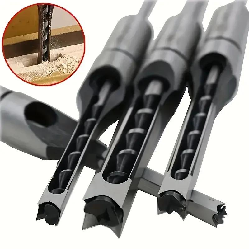E-shop 4-teiliges Set aus Vierkantlochbohrern, Vierkantzapfenbohrern, Vierkanziseln, Vierkantlochstemmen, Vierkantlochschneidern und