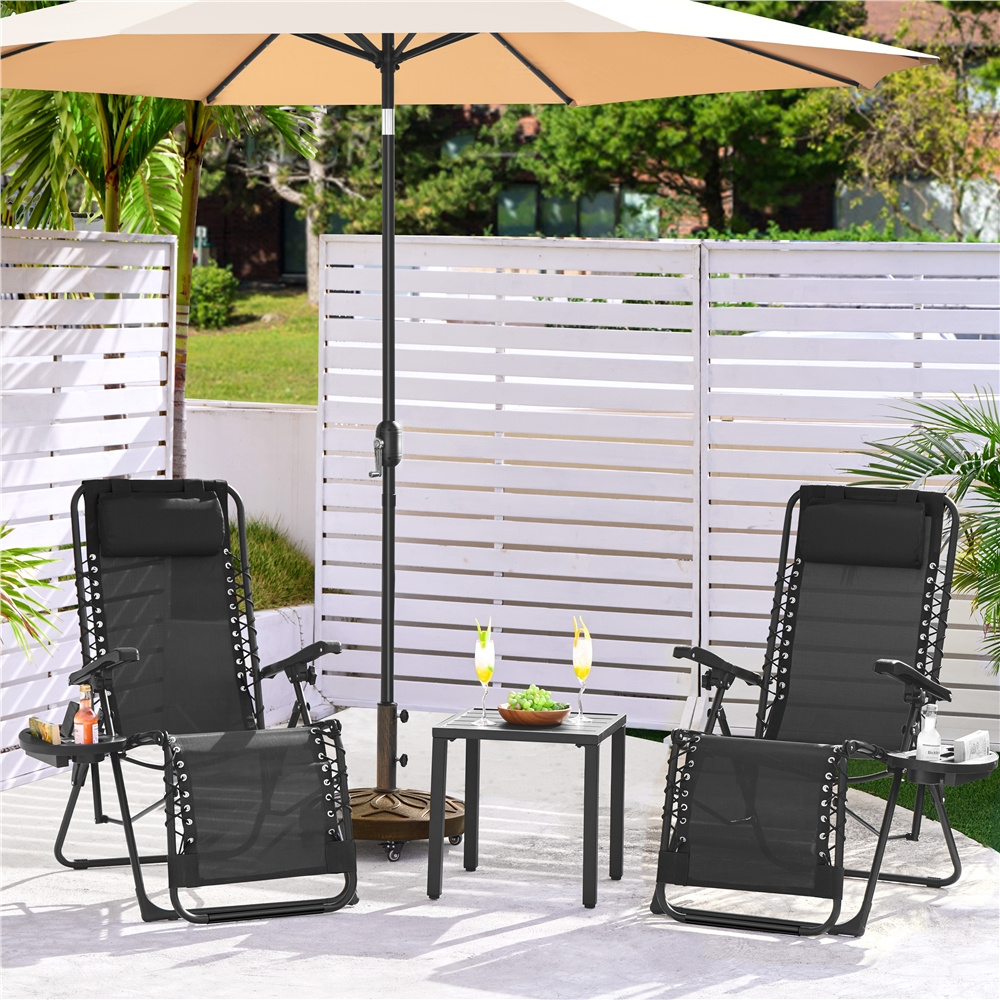 E-shop Costoffs 2er Set Klappstuhl Liegestuhl Gartenliege Sonnenliege mit Becherhalter und Tragbare Relaxliege für Garten Strand Balkon
