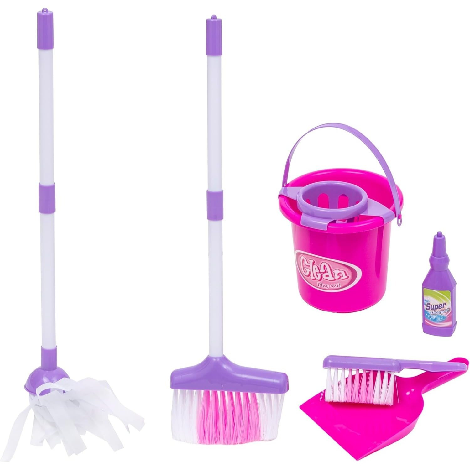 Baroni Toys Cleaning Toy Set For Boy And Girl, 6pcs Cleaning Play Kit With Broom, Mop And Bucket, Educational Game For From 3 Years Old