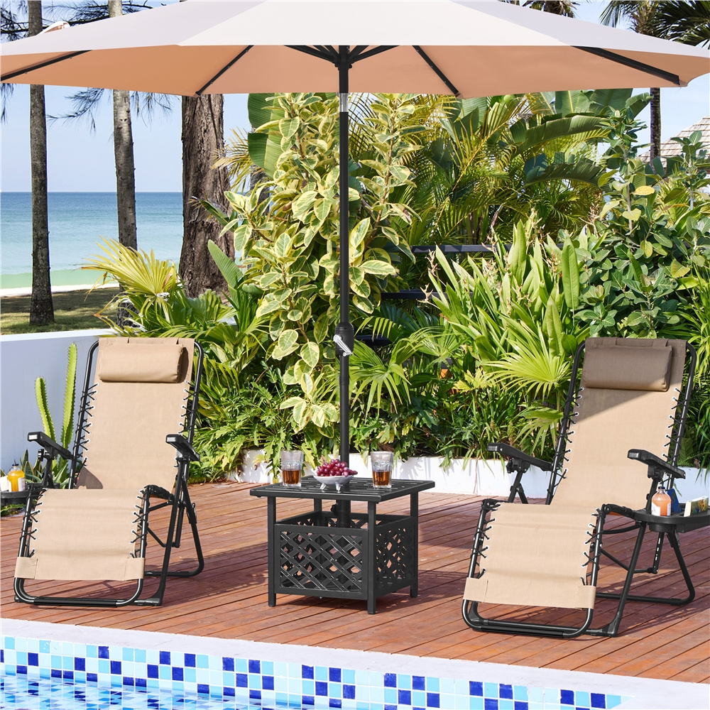 Image of Costoffs 2pcs Set Folding Chair Recliner Garden Lounger Sun Lounger With Cup Holder And Portable Relaxation Lounger For Garden Beach Balcony